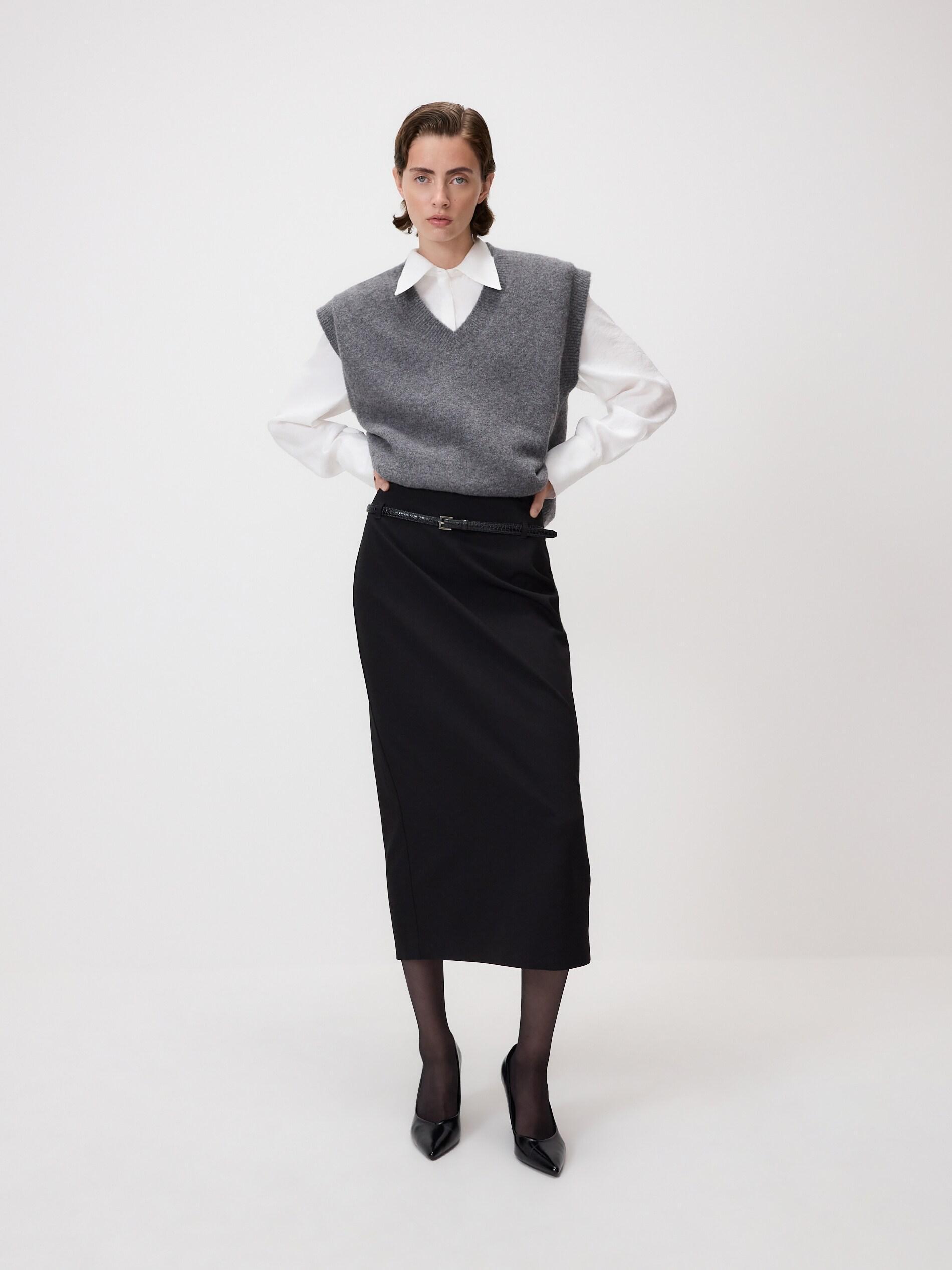 BLACK Midi skirt with belt, Black, large image number 2