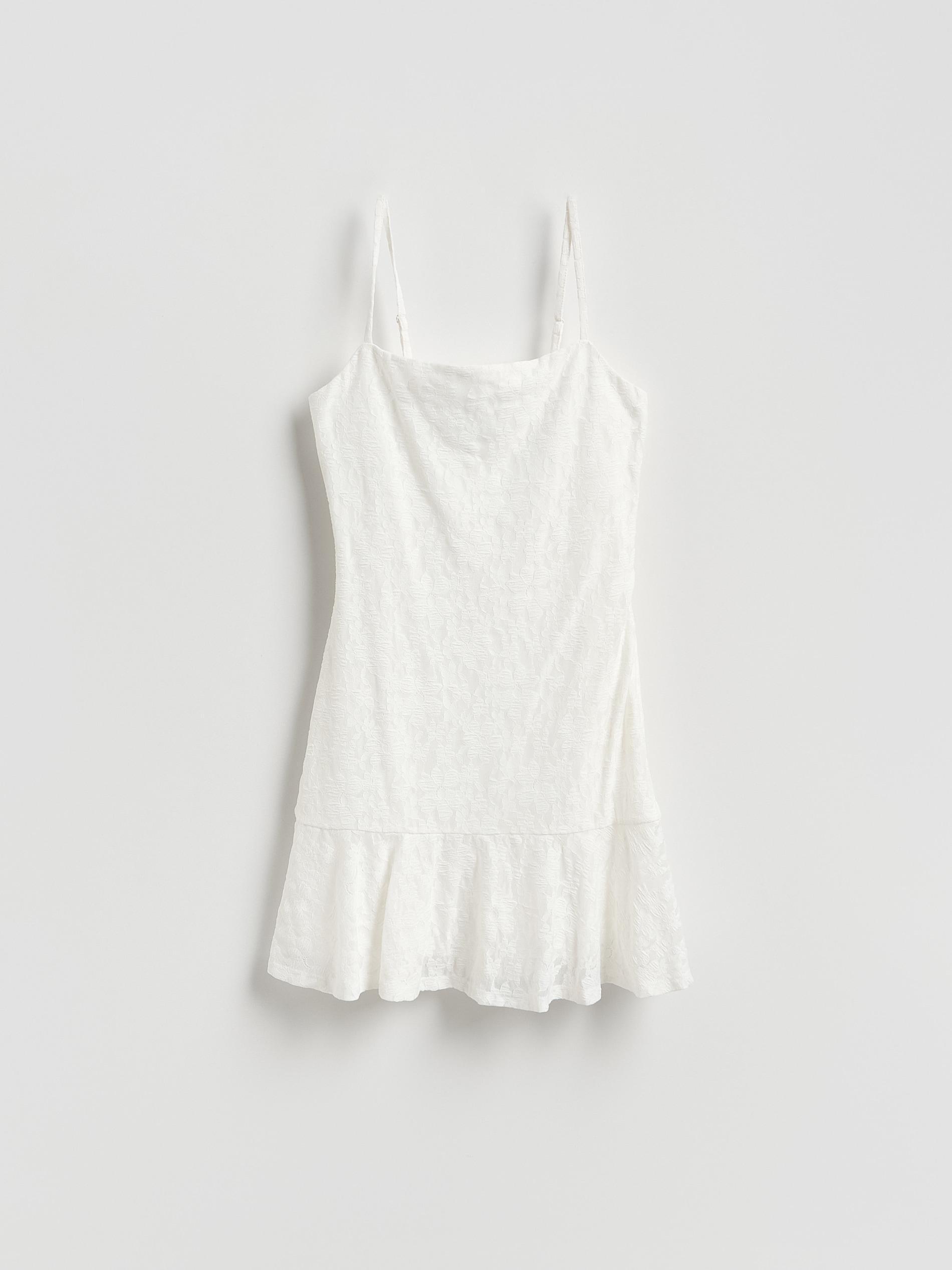Cream Lace Mini Dress, Ivory, large image number 4