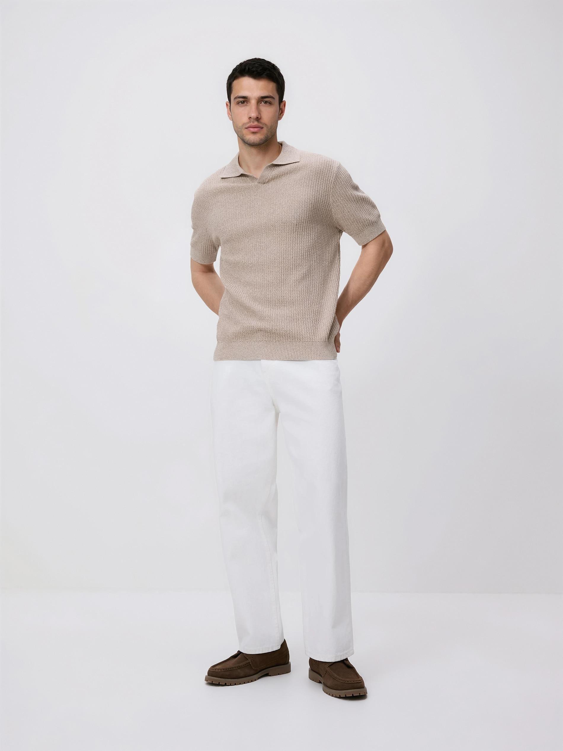 Beige Structural Fabric Polo Jumper, Beige, medium