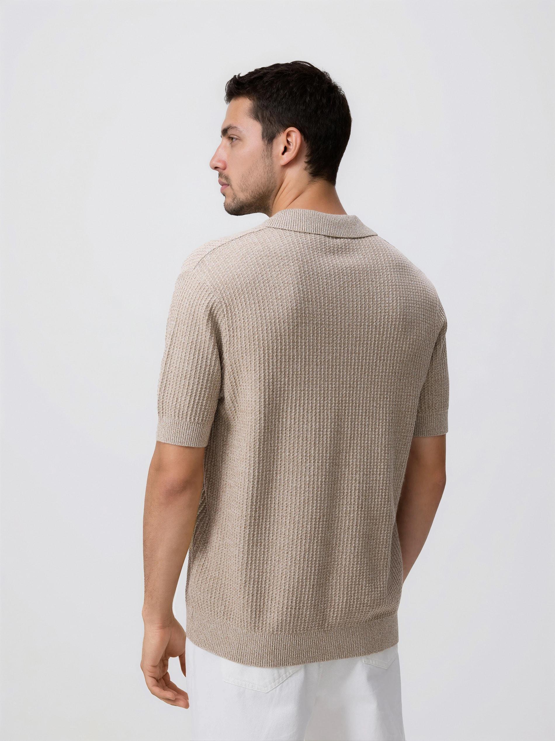 Beige Structural Fabric Polo Jumper, Beige, large image number 3
