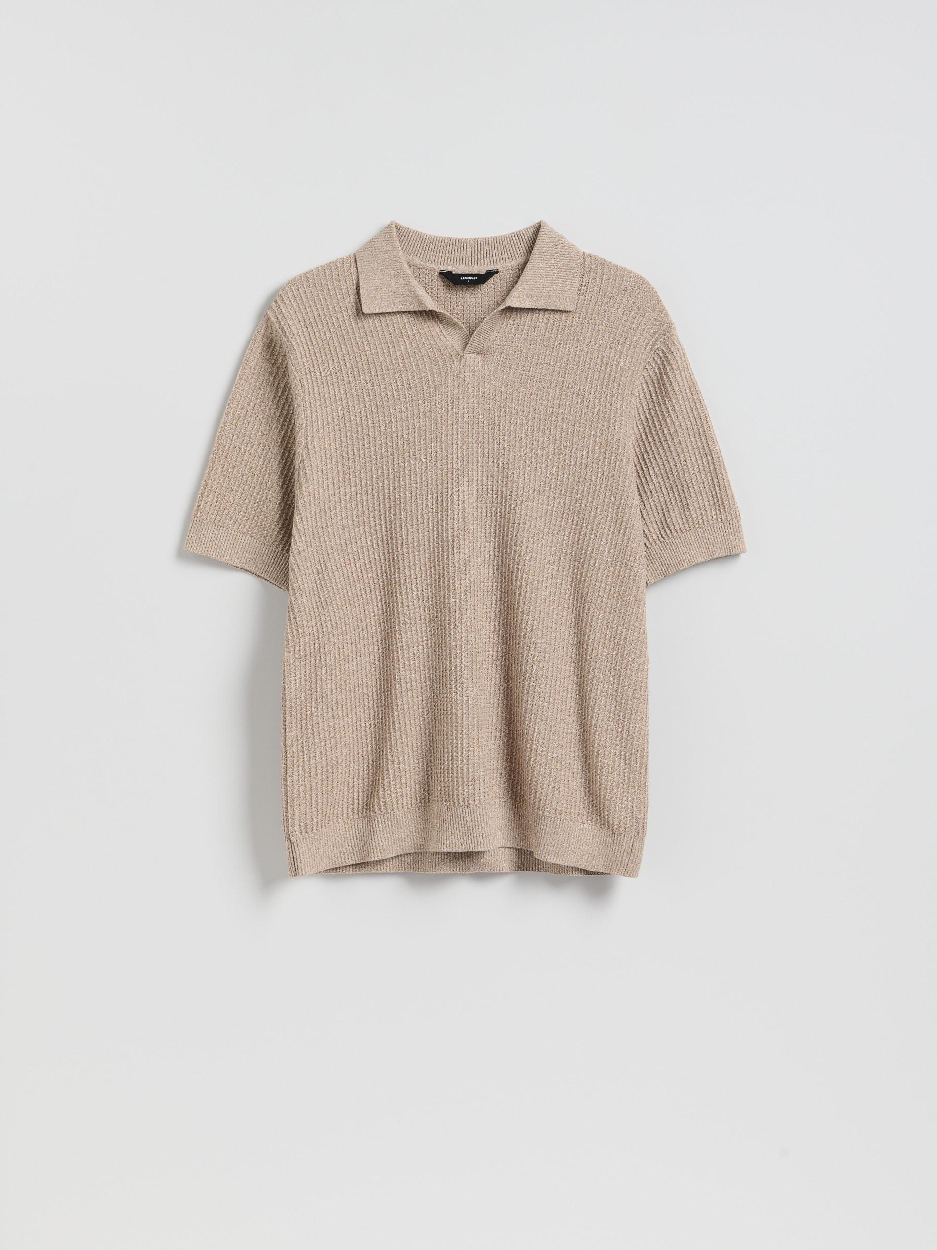 Beige Structural Fabric Polo Jumper, Beige, large image number 4