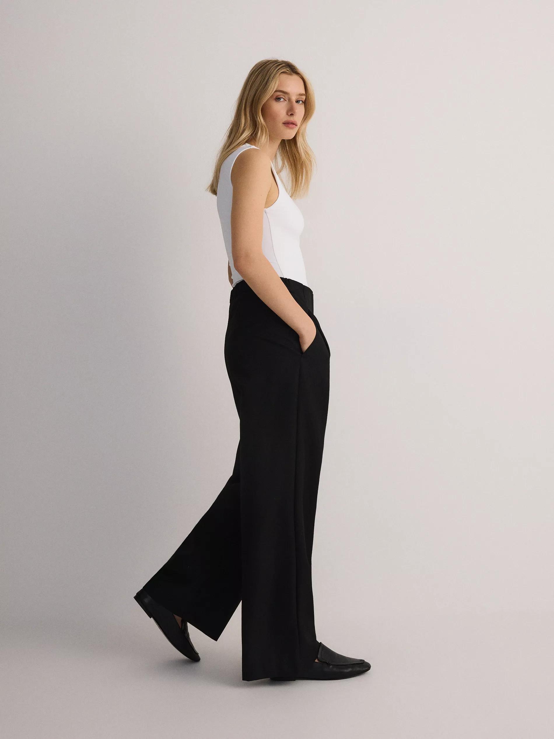 Black Pleated Trousers, Black, medium