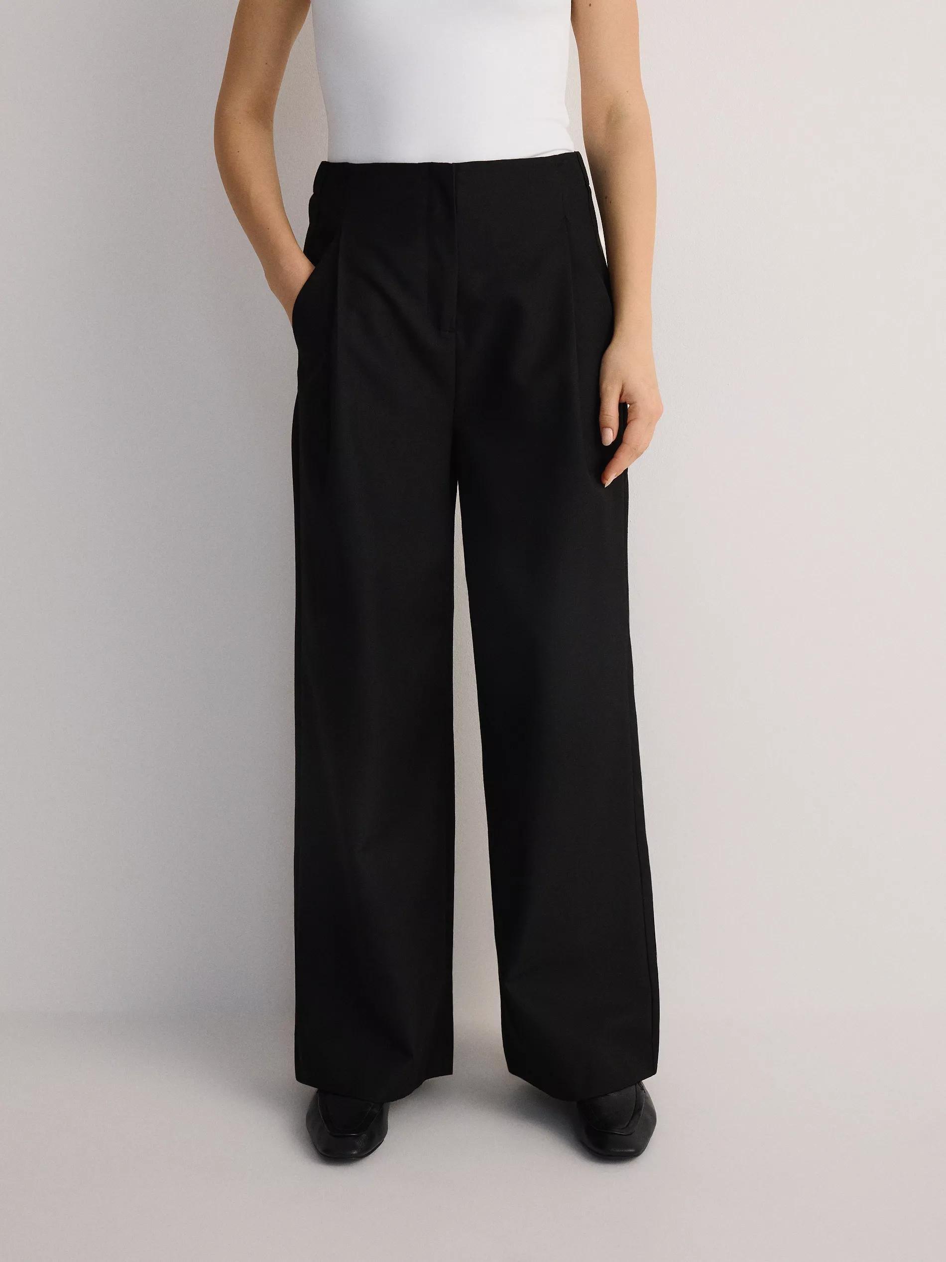 Black Pleated Trousers, Black, medium