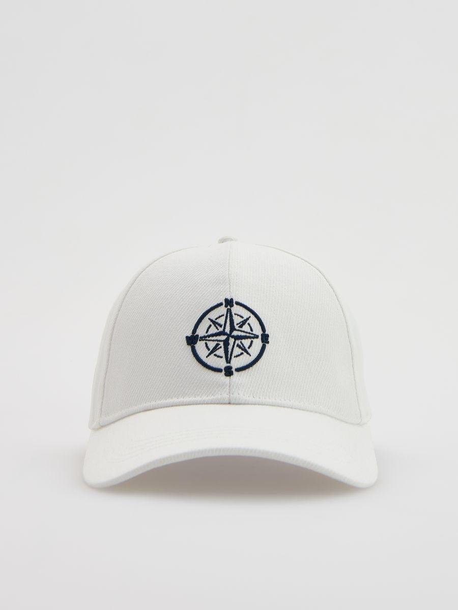 White Baseball Cap With Embroidery, , medium