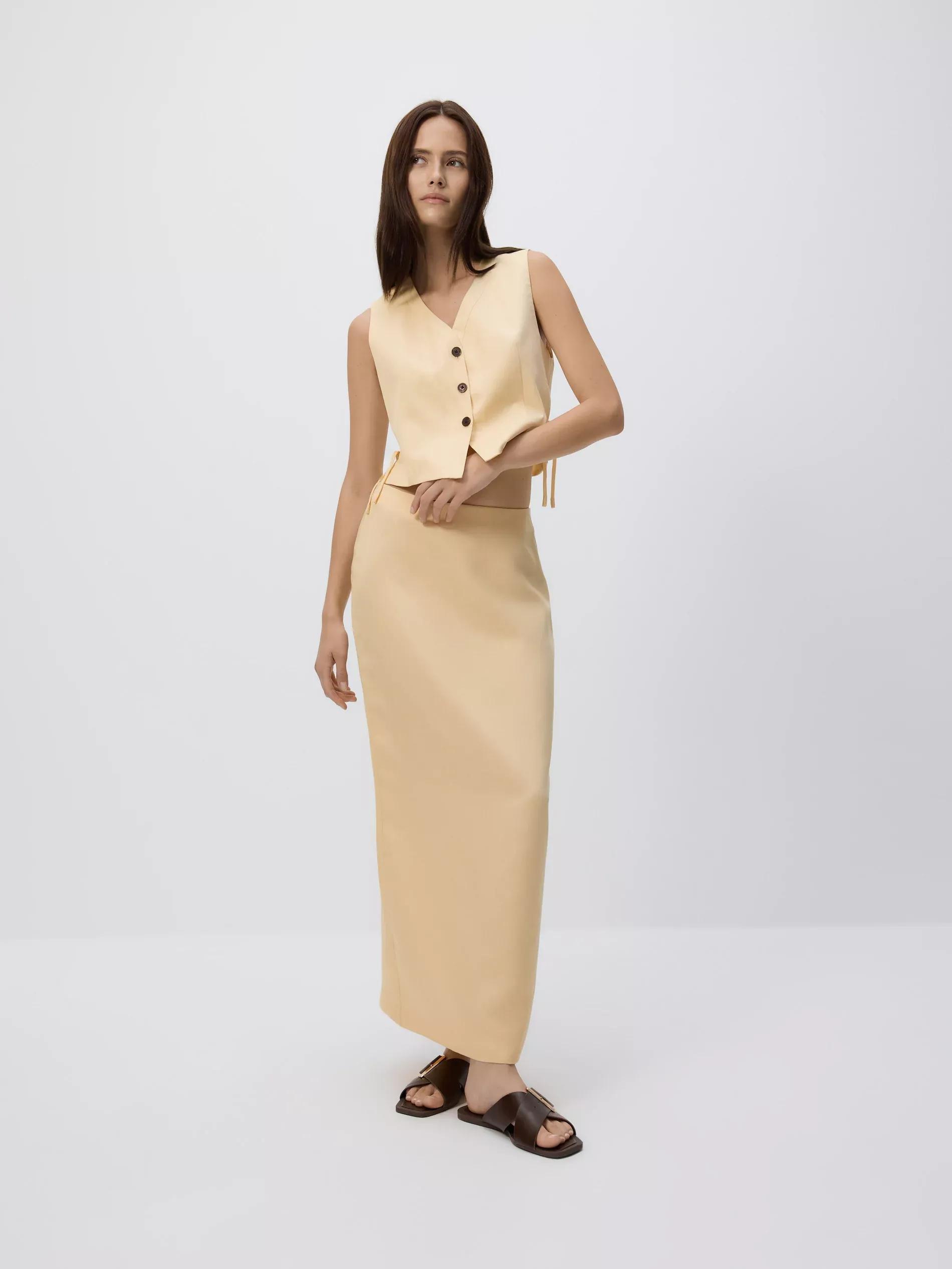 LIGHT YELLOW Linen blend midi skirt, , large image number 0