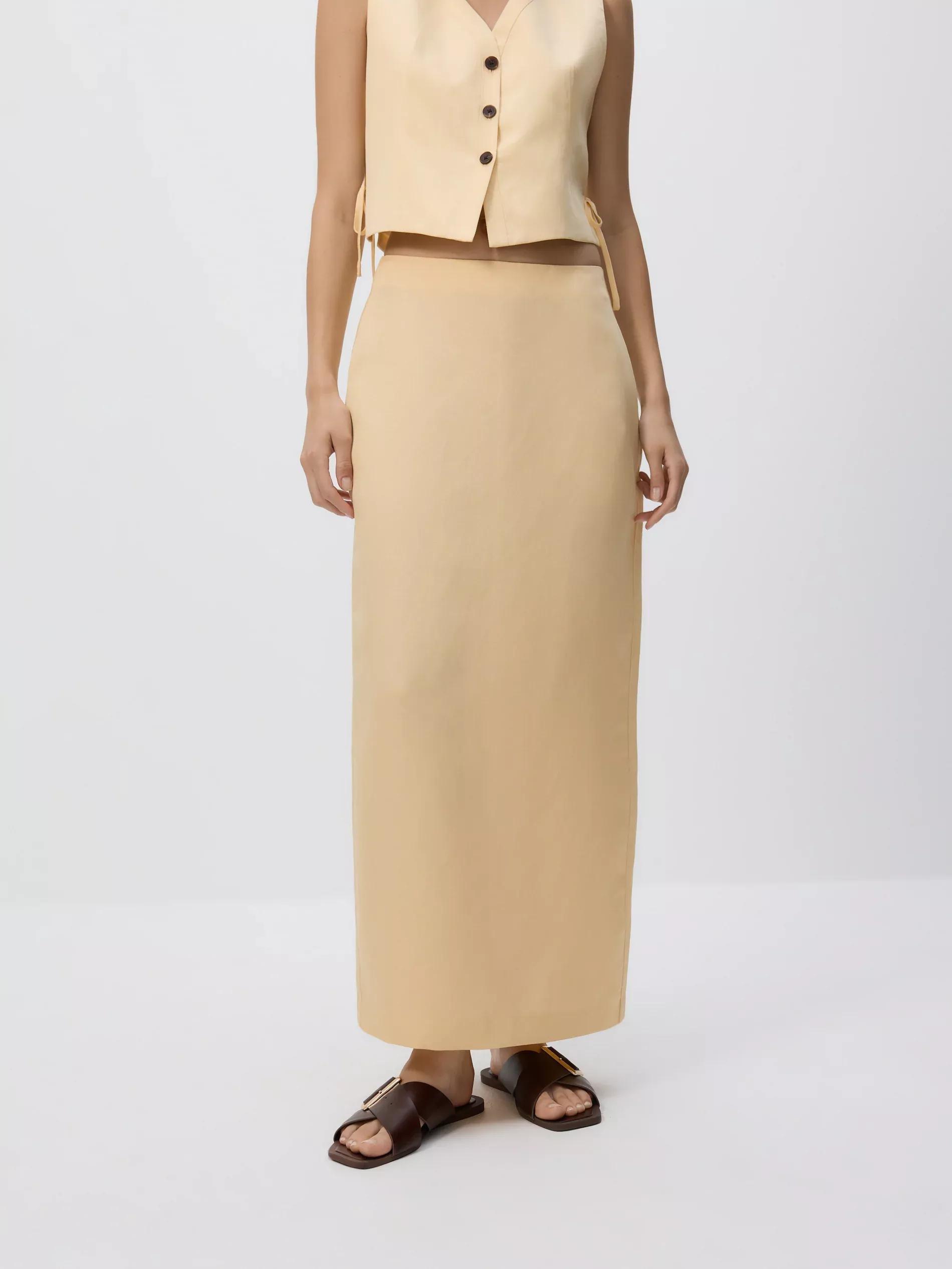 LIGHT YELLOW Linen blend midi skirt, , large image number 1
