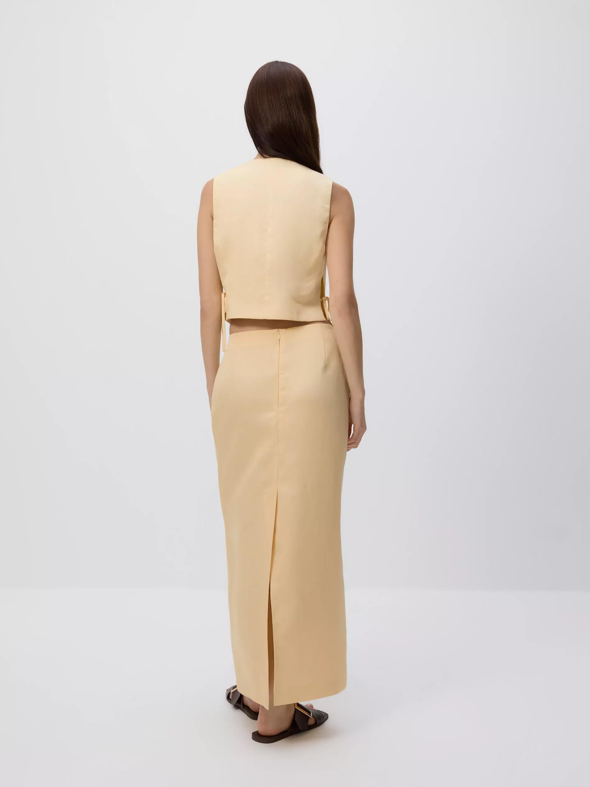 LIGHT YELLOW Linen blend midi skirt, , large image number 2