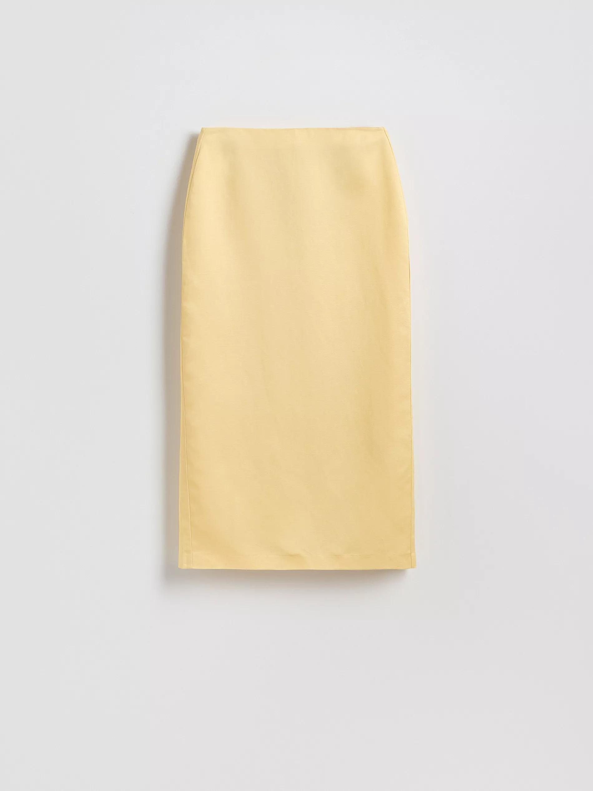 LIGHT YELLOW Linen blend midi skirt, , large image number 3