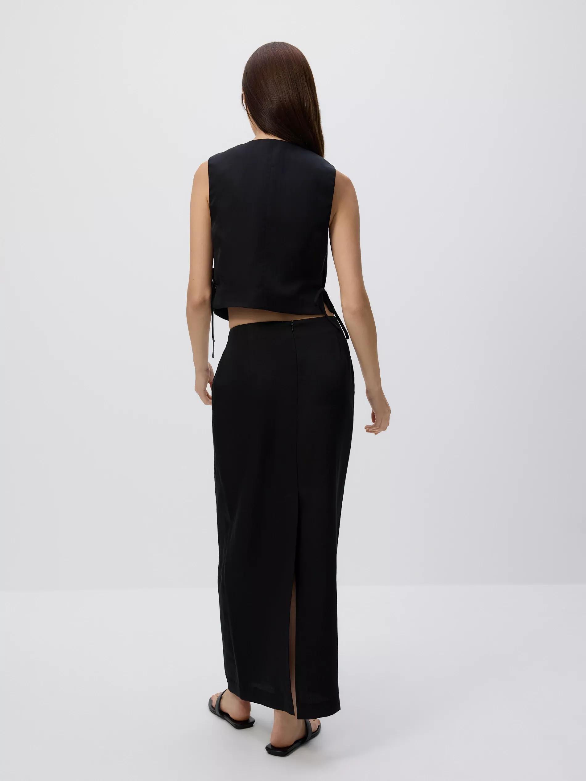 BLACK Linen blend midi skirt, , large image number 2