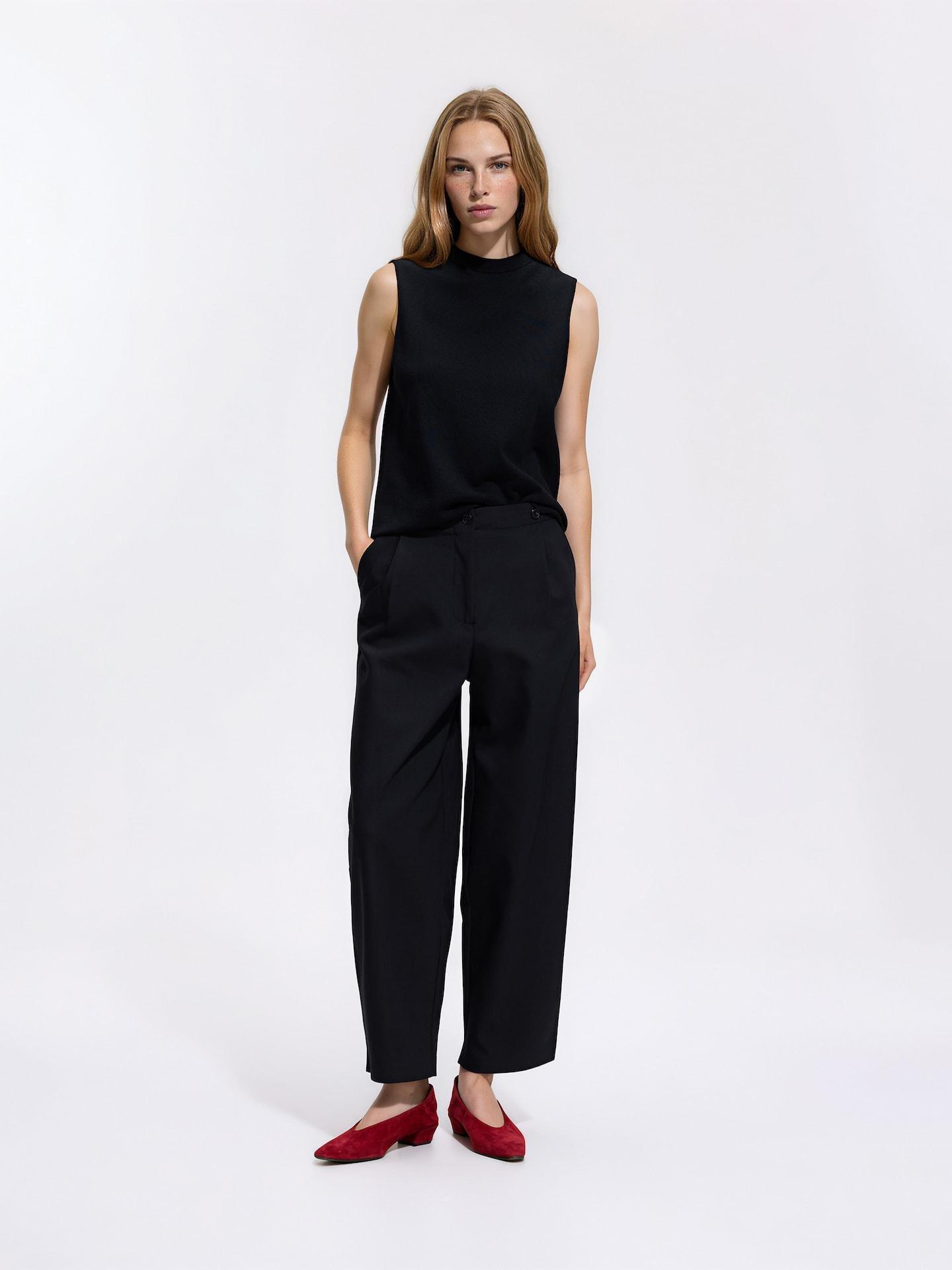Black Barrel Leg Trousers, Black, large image number 0