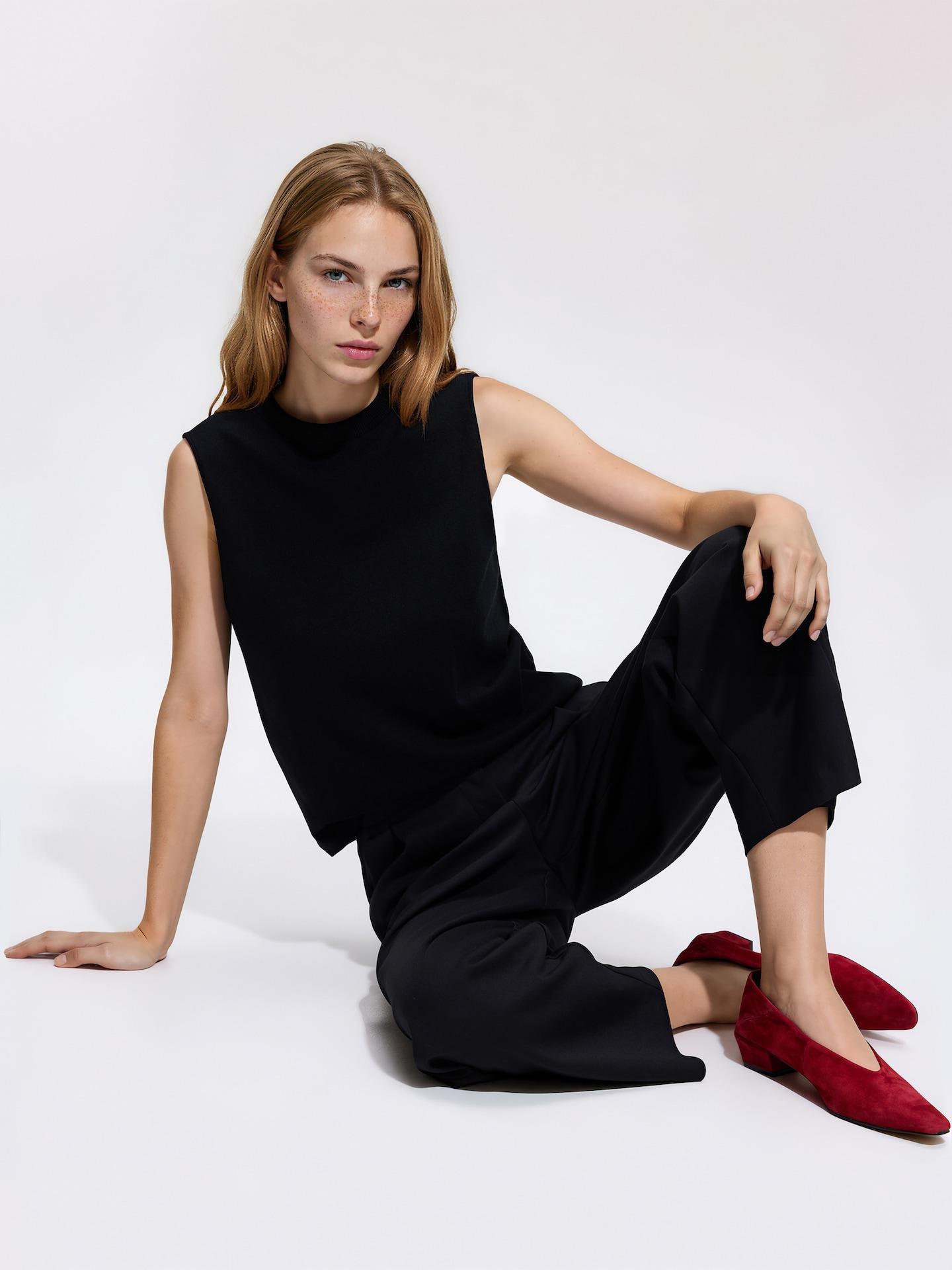 Black Barrel Leg Trousers, Black, large image number 1