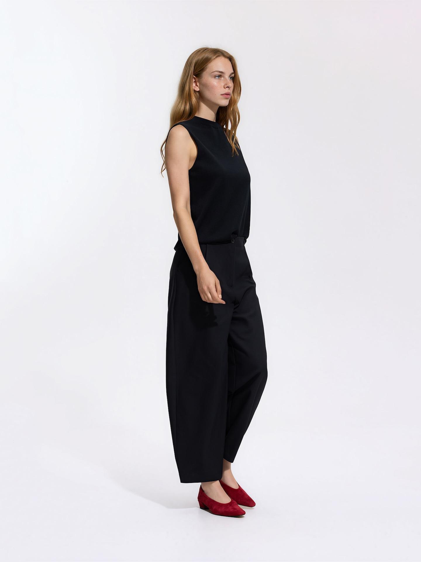 Black Barrel Leg Trousers, Black, large image number 2