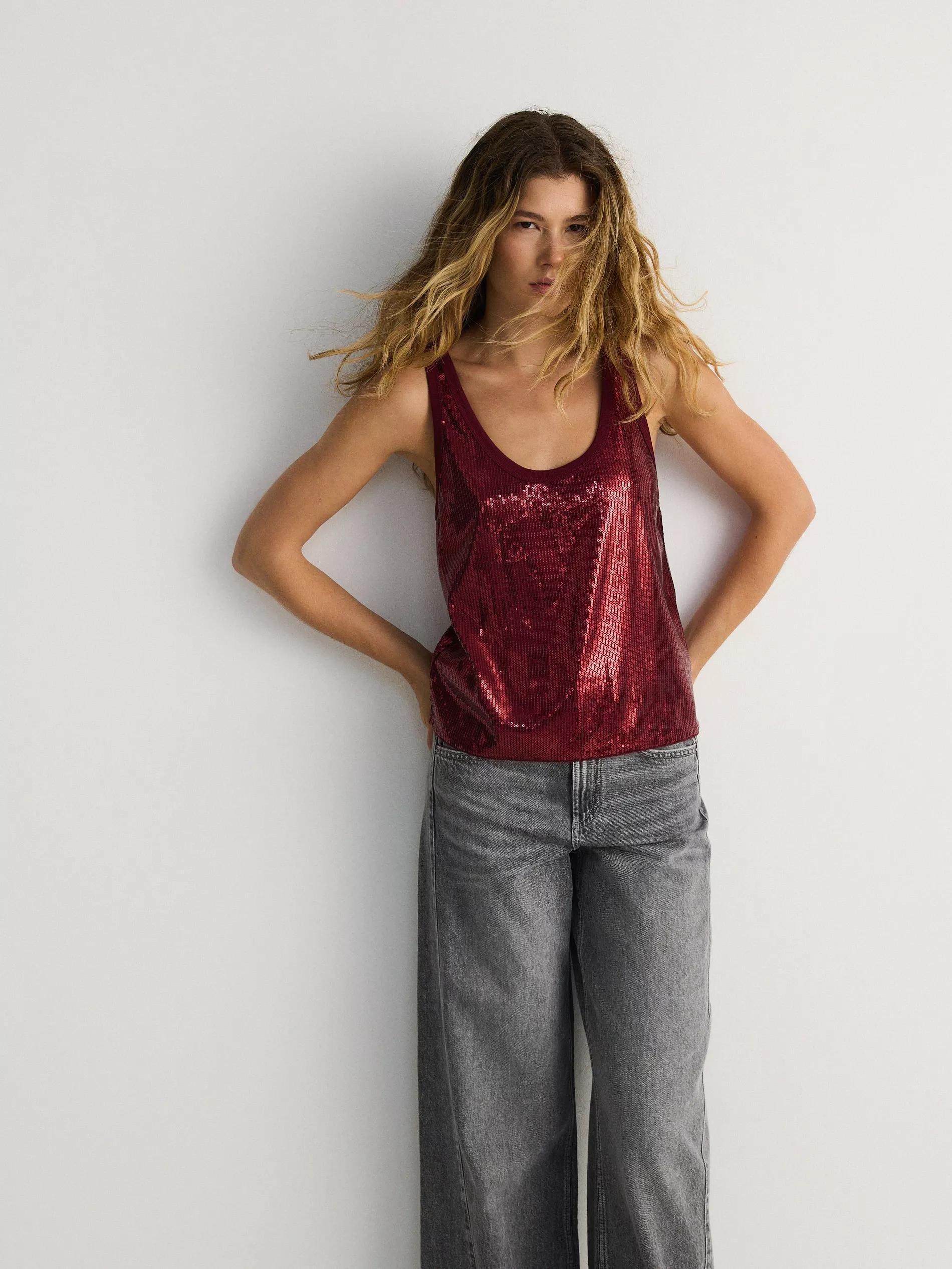 Maroon Sequin Top, , large image number 3