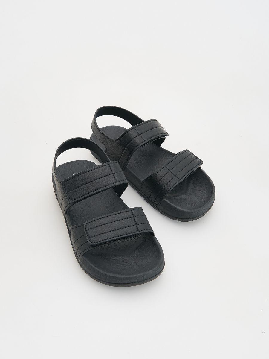Black Sandals With Velcro Fastening, Black, large image number 1