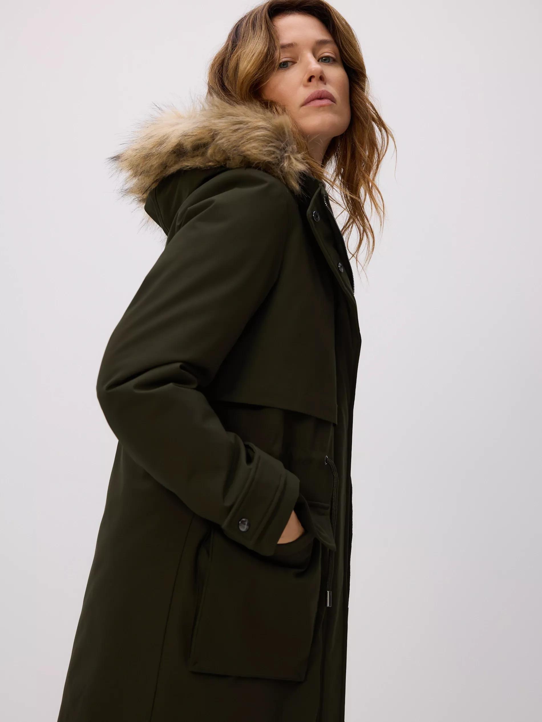 Green Long Jacket With Hood, Khaki, large image number 2