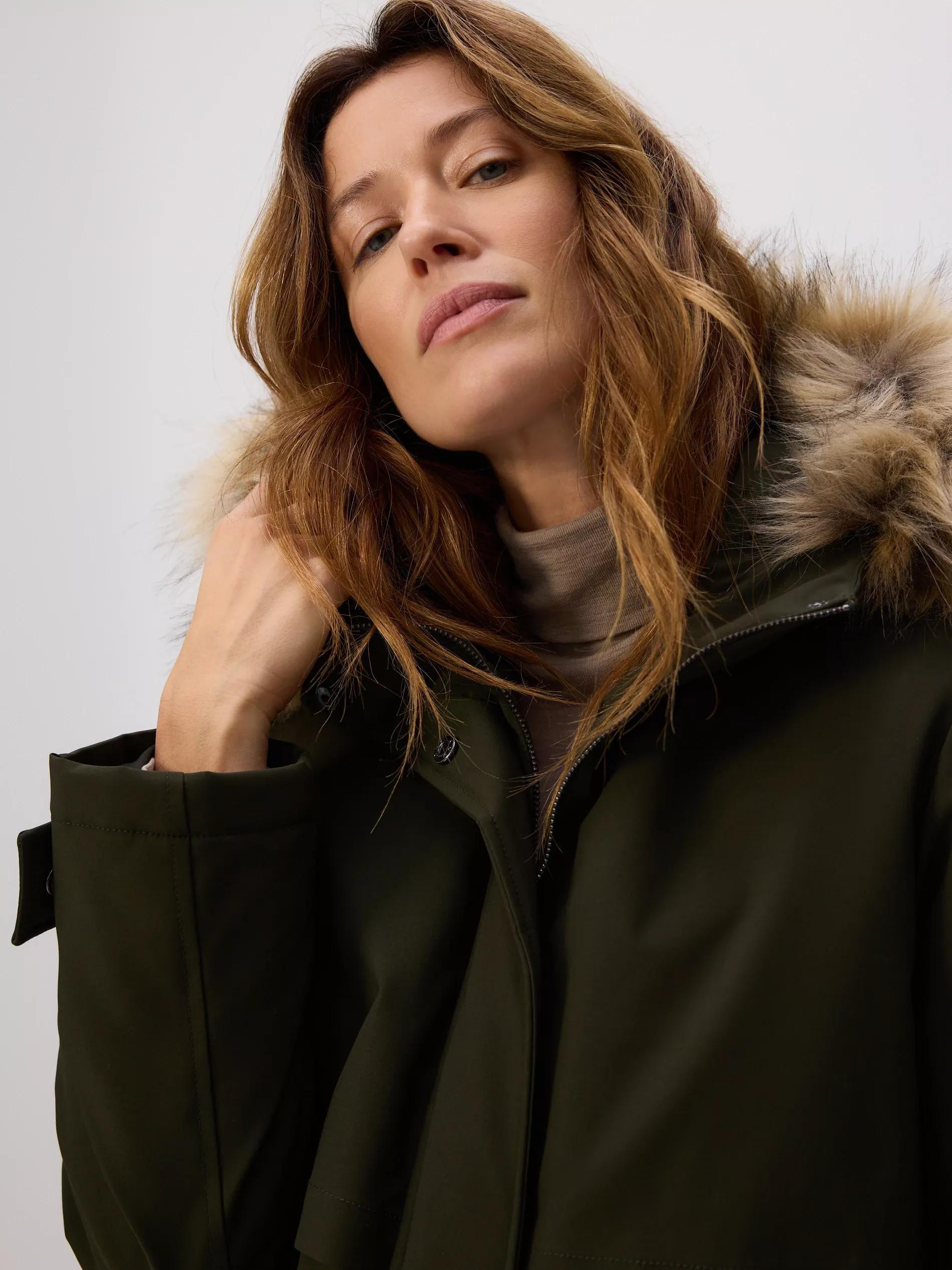 Green Long Jacket With Hood, Khaki, large image number 3