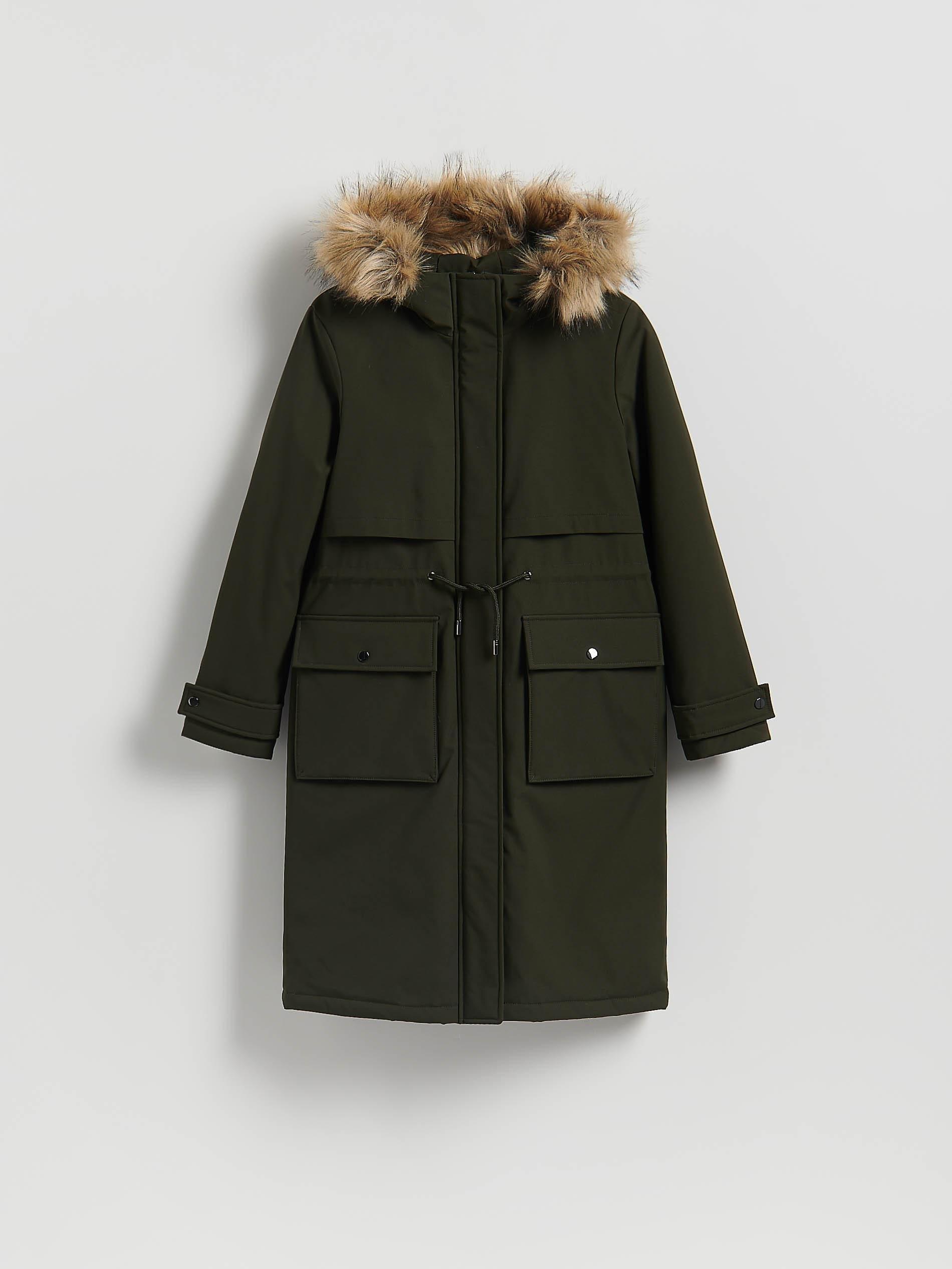 Green Long Jacket With Hood, Khaki, large image number 5