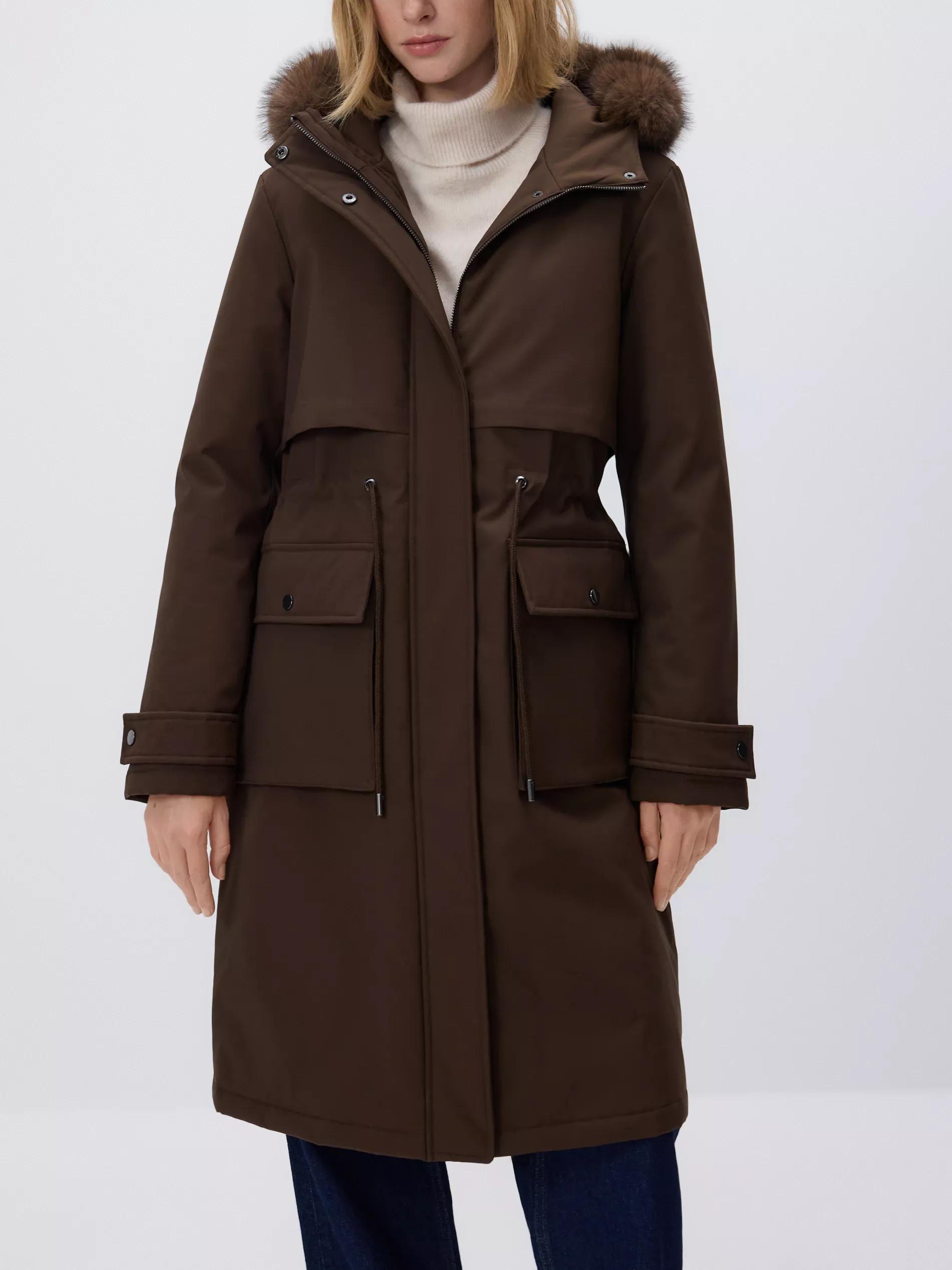 Brown Long Jacket With Hood, Brown, large image number 1