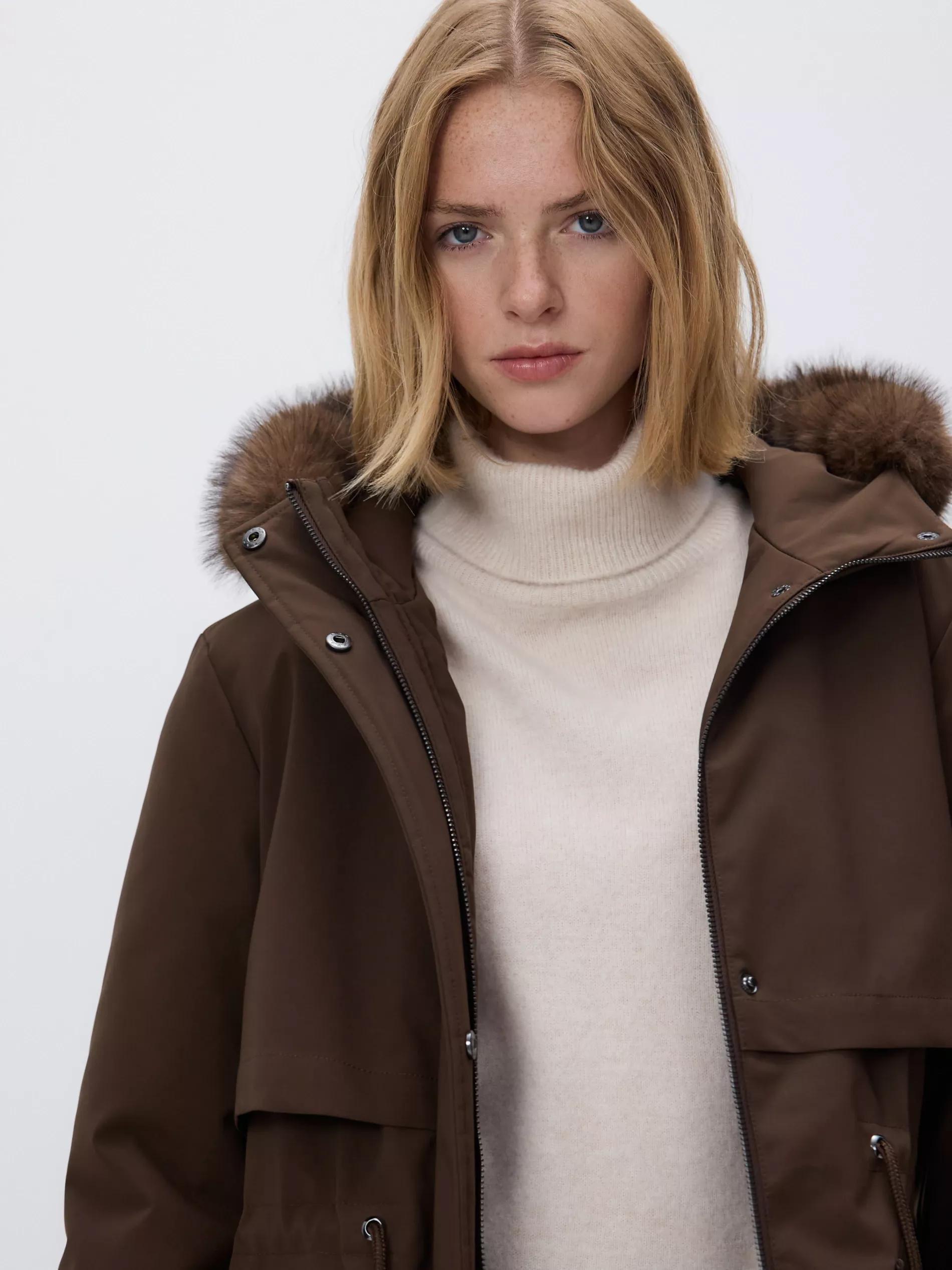 Brown Long Jacket With Hood, Brown, large image number 2