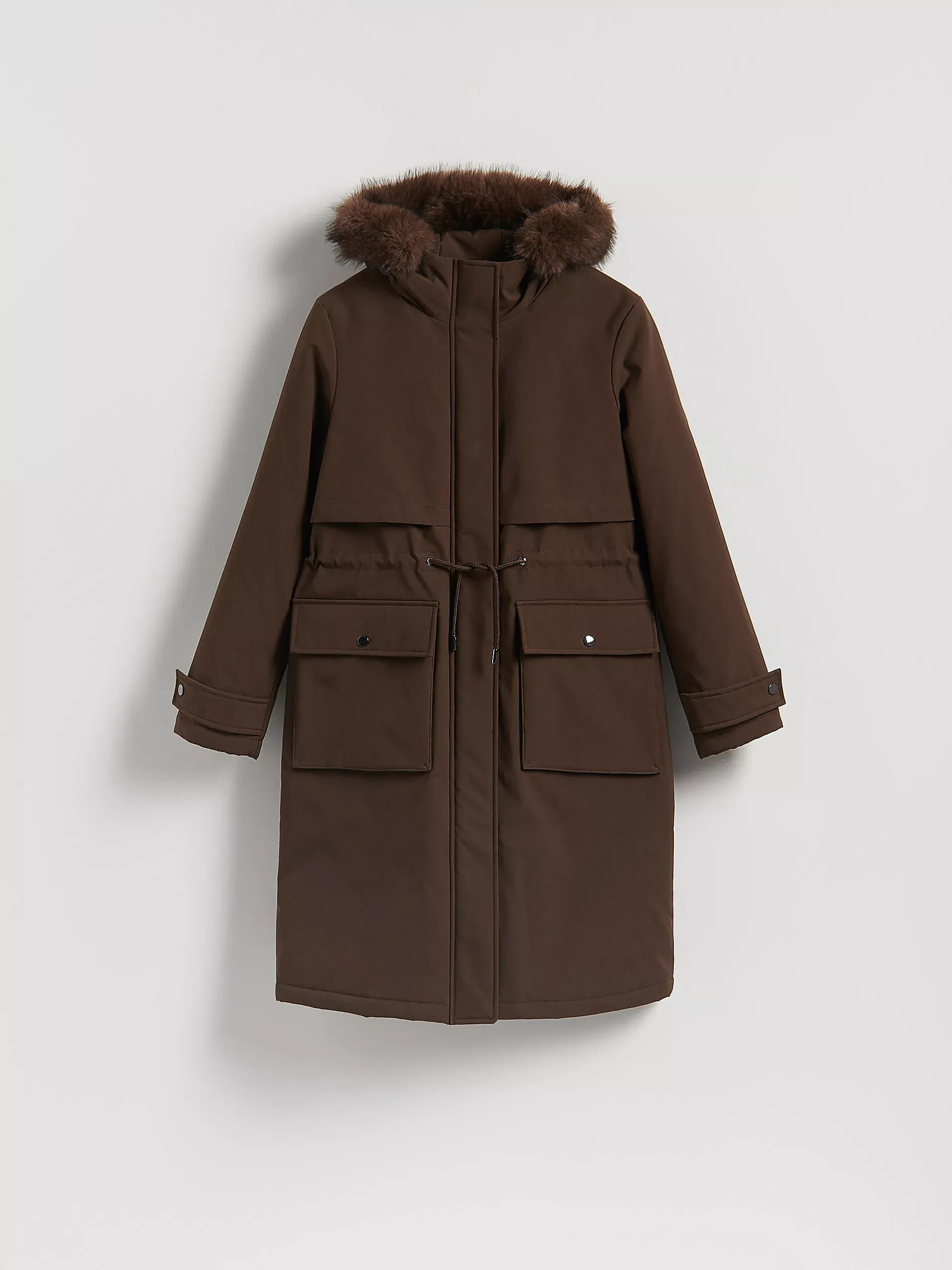 Brown Long Jacket With Hood, Brown, large image number 3