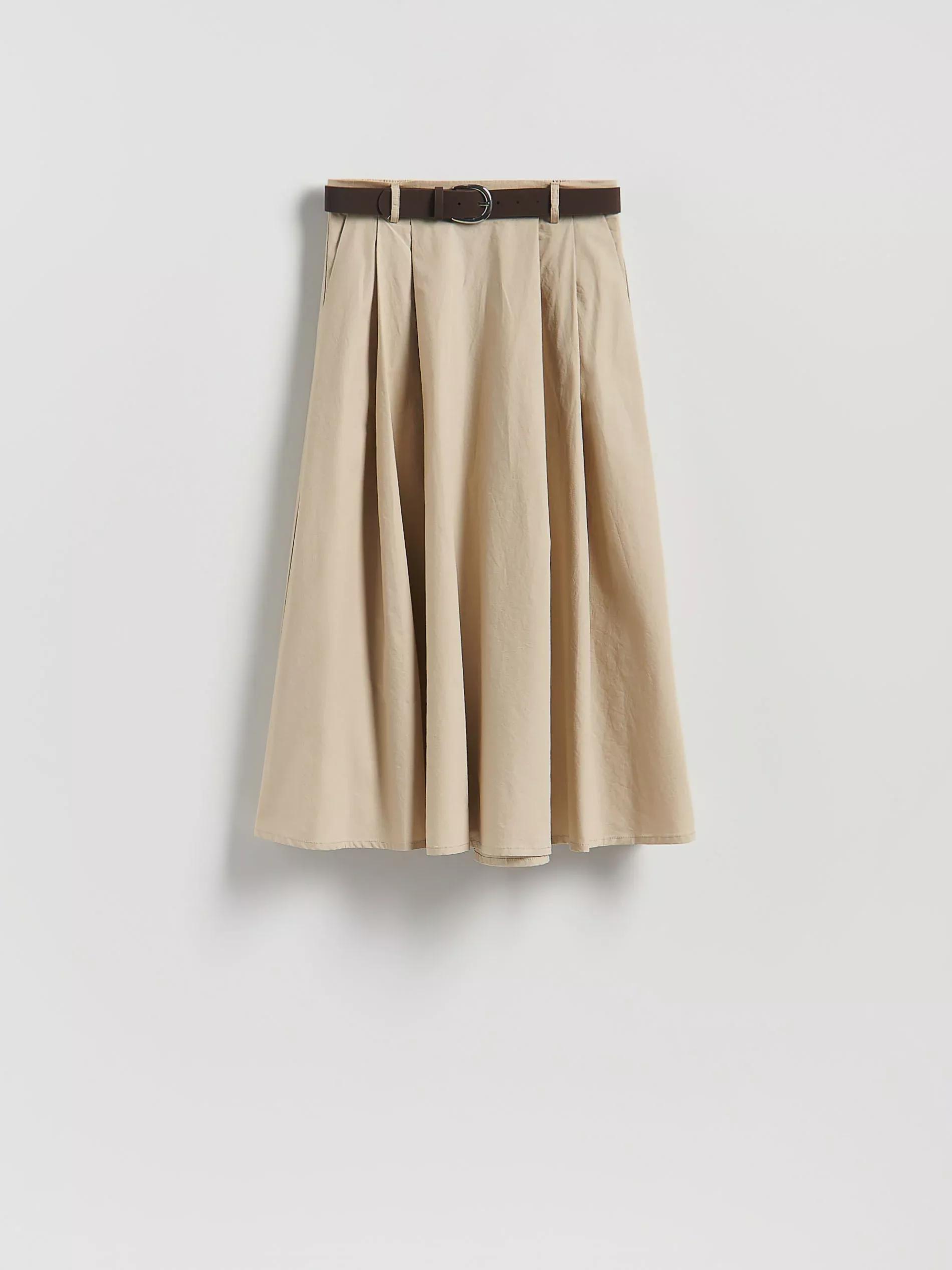 Beige Midi Skirt With Belt, , large image number 0