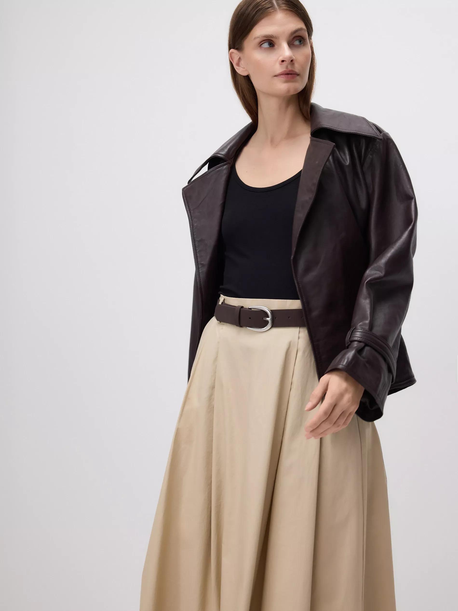 Beige Midi Skirt With Belt, Beige, large image number 2