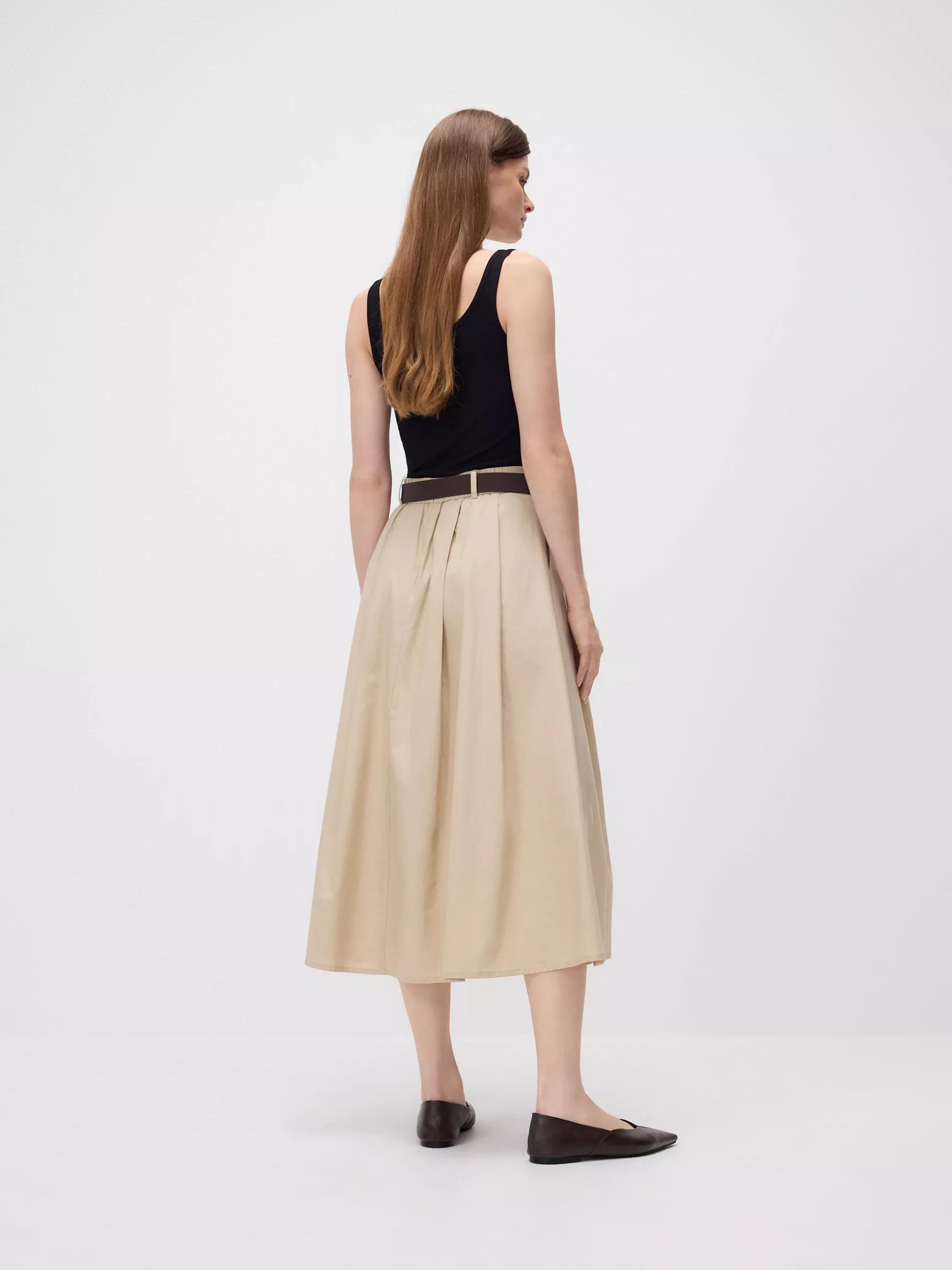 Beige Midi Skirt With Belt, Beige, large image number 3