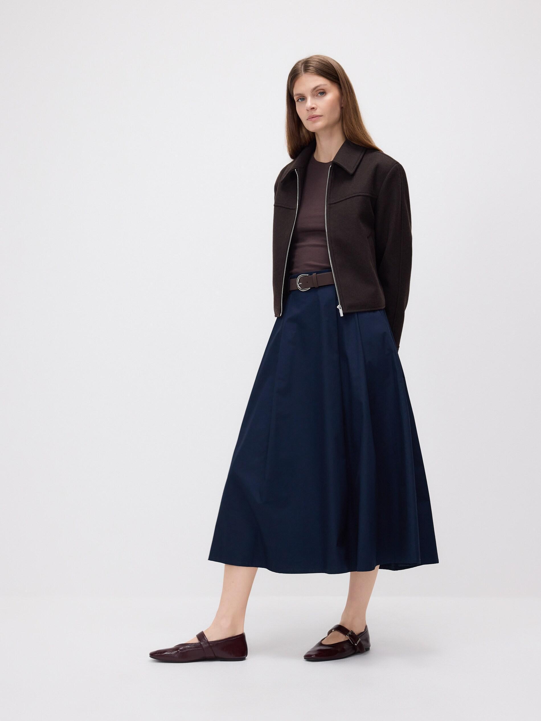 Navy Midi Skirt With Belt, Navy, large image number 0