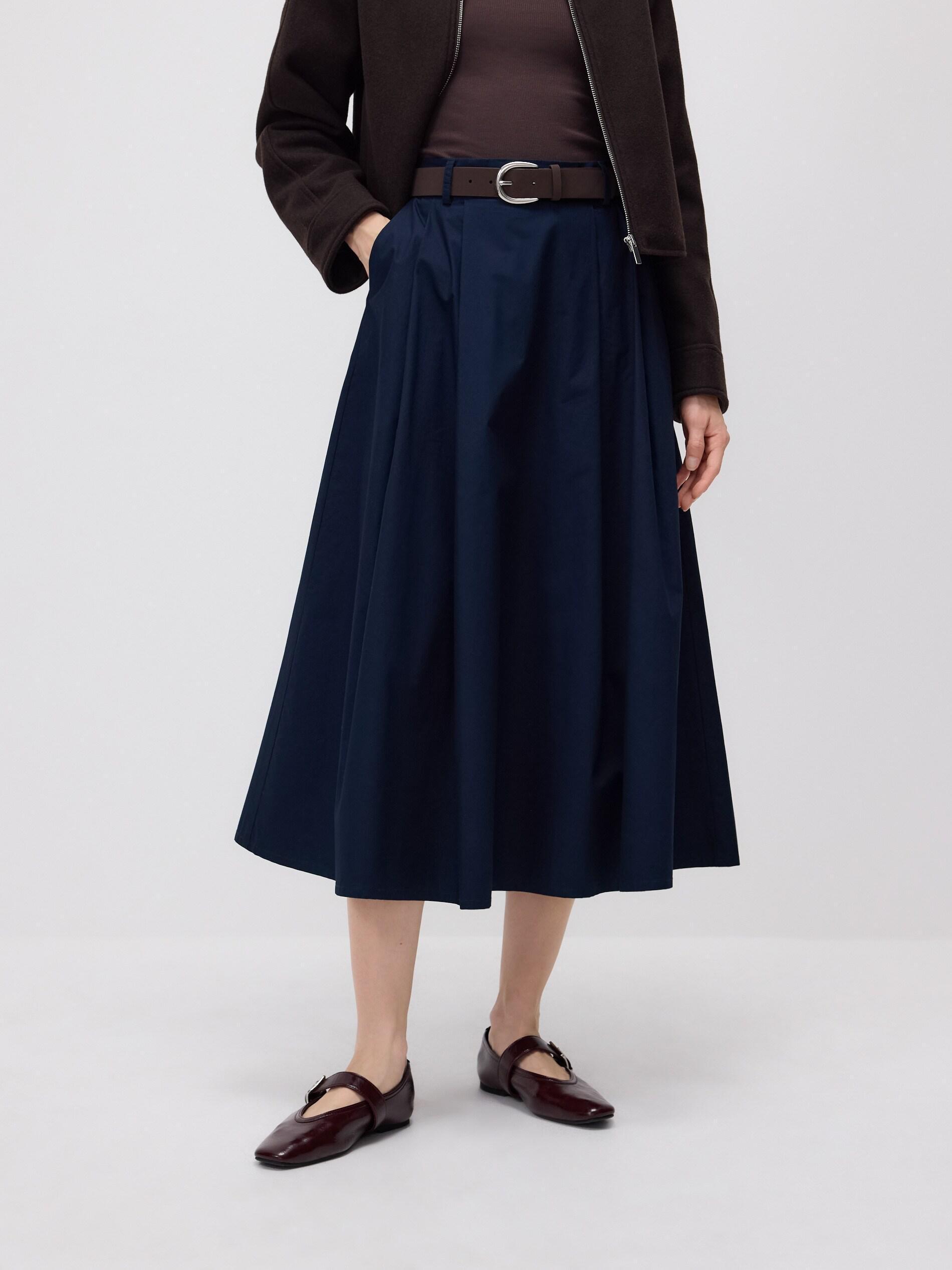 Navy Midi Skirt With Belt, Navy, large image number 1