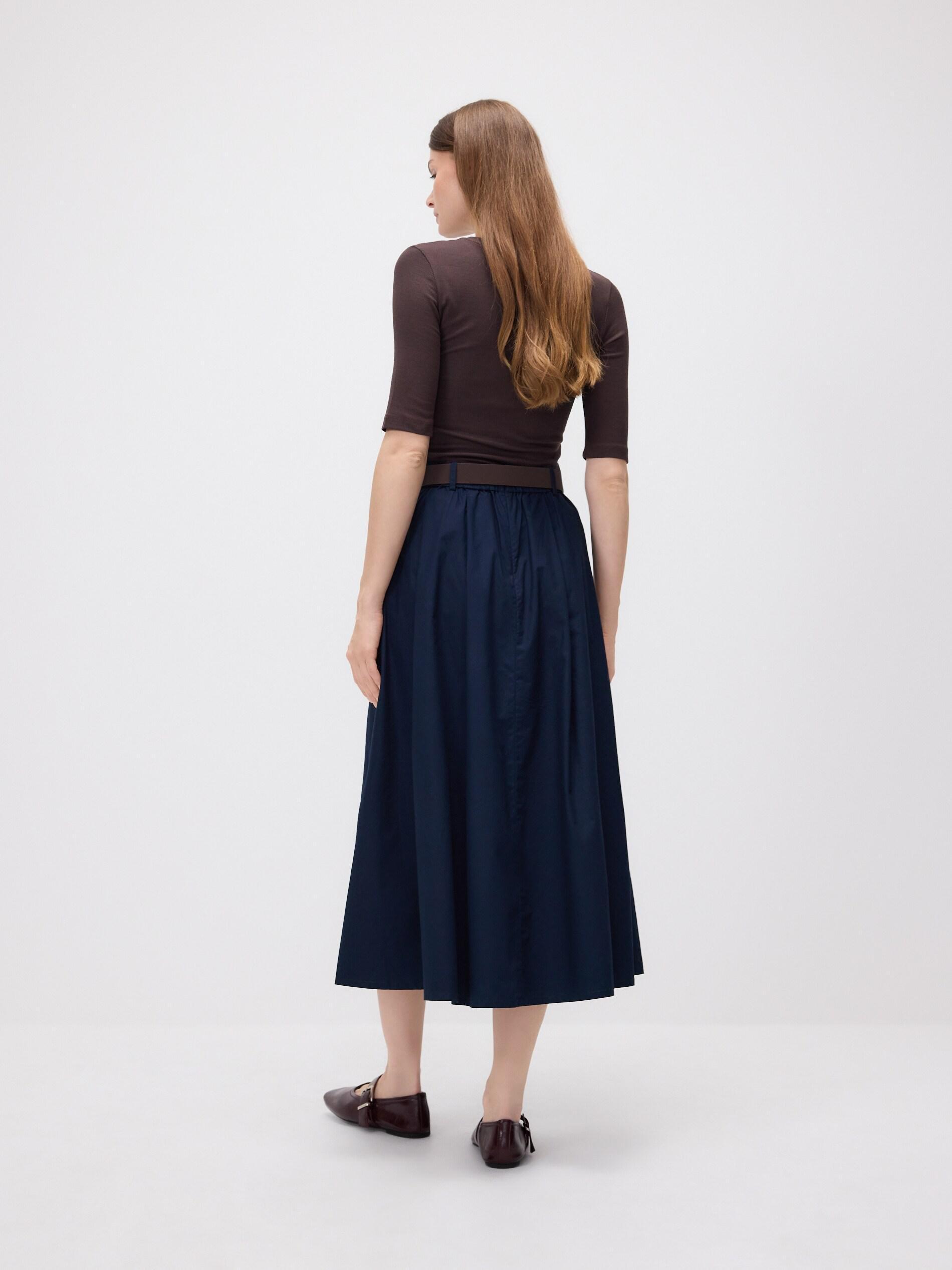 Navy Midi Skirt With Belt, Navy, large image number 3