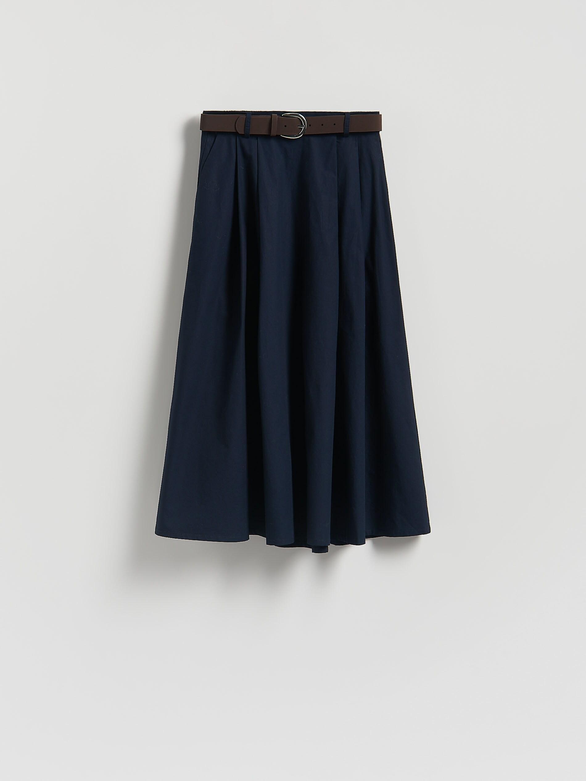 Navy Midi Skirt With Belt, Navy, large image number 4