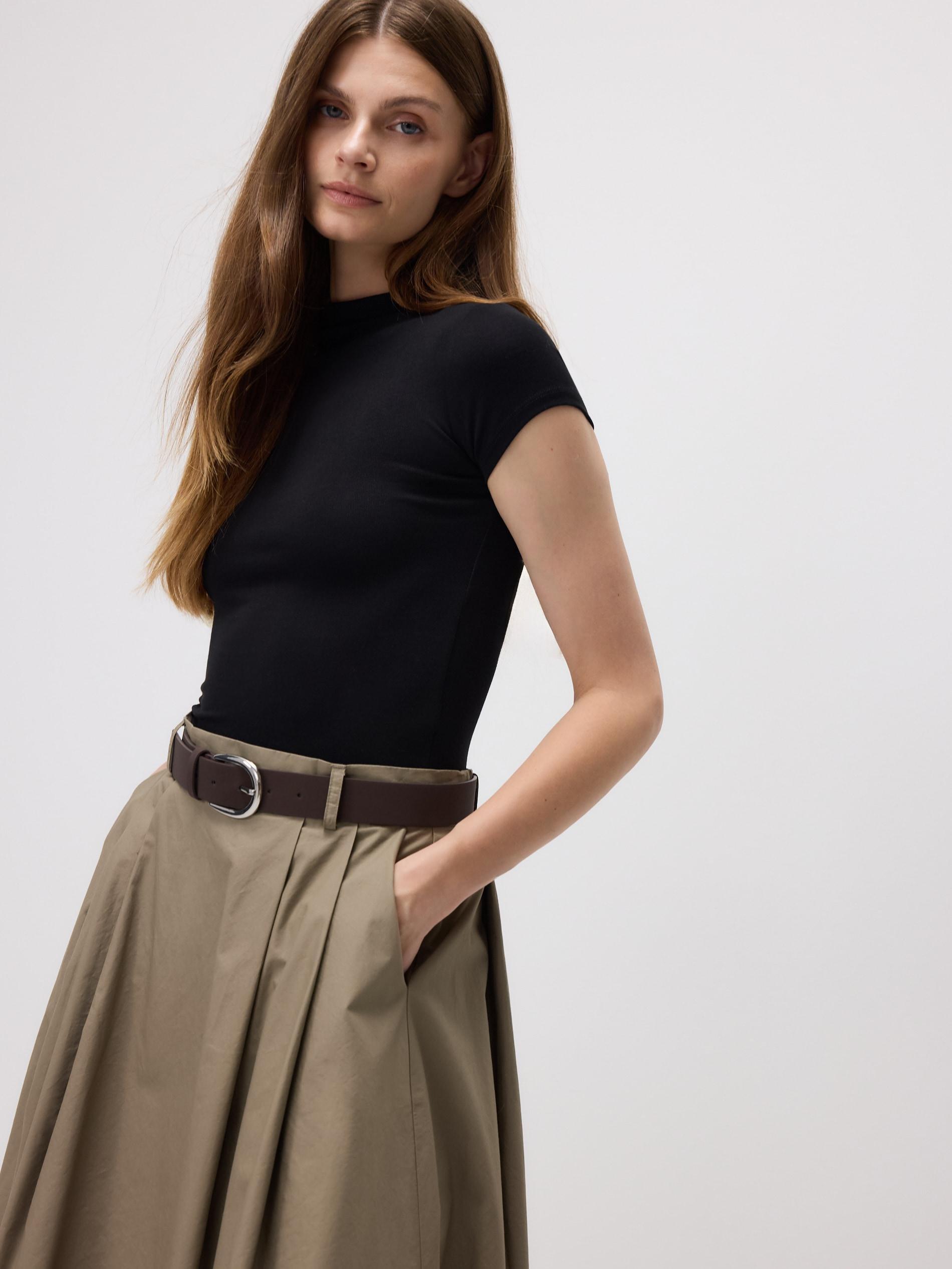 Green Midi Skirt With Belt, Khaki, large image number 1