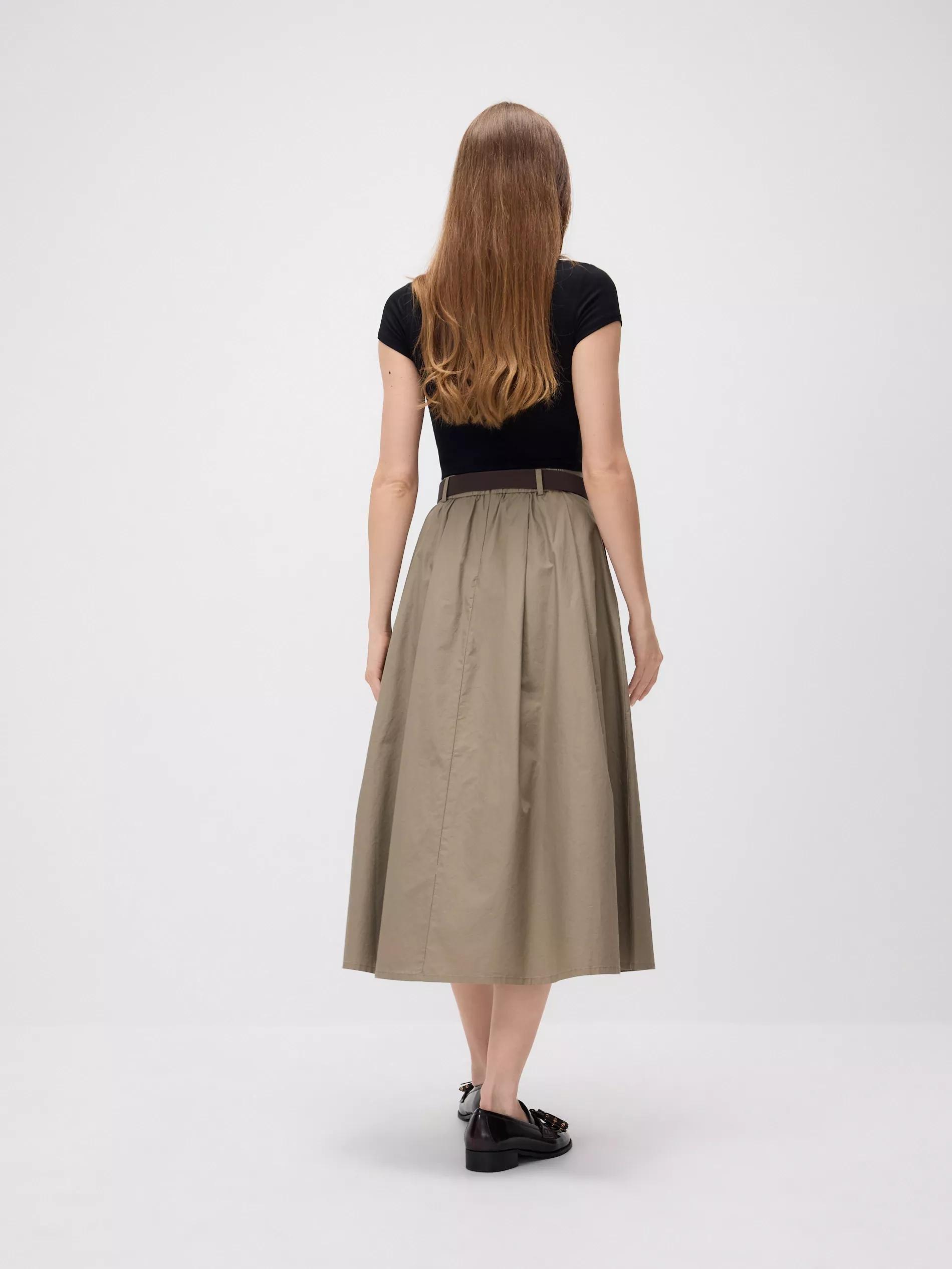 Green Midi Skirt With Belt, Khaki, large image number 2