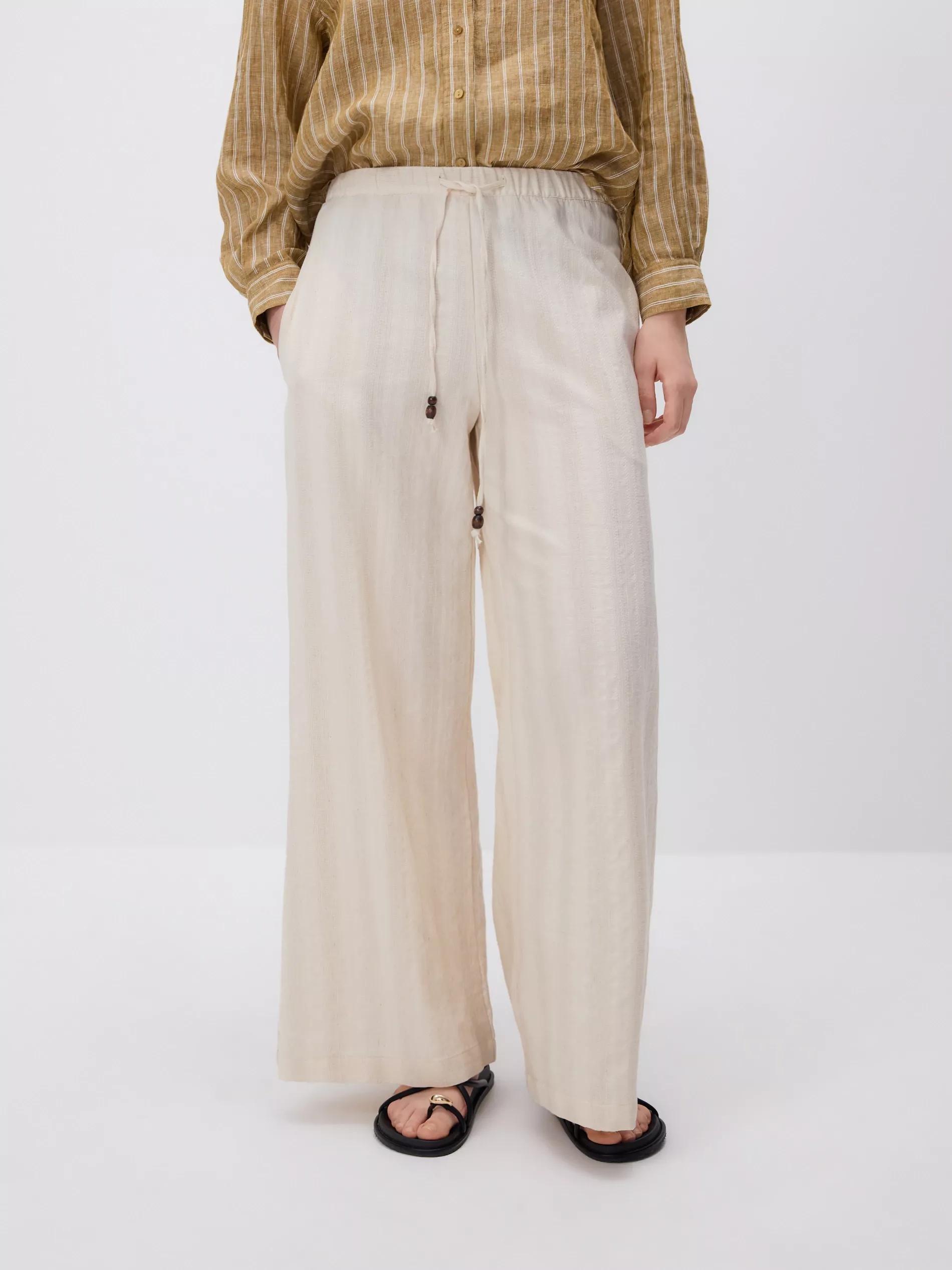 Beige Loose Trousers With Linen Blend, Ivory, large image number 1