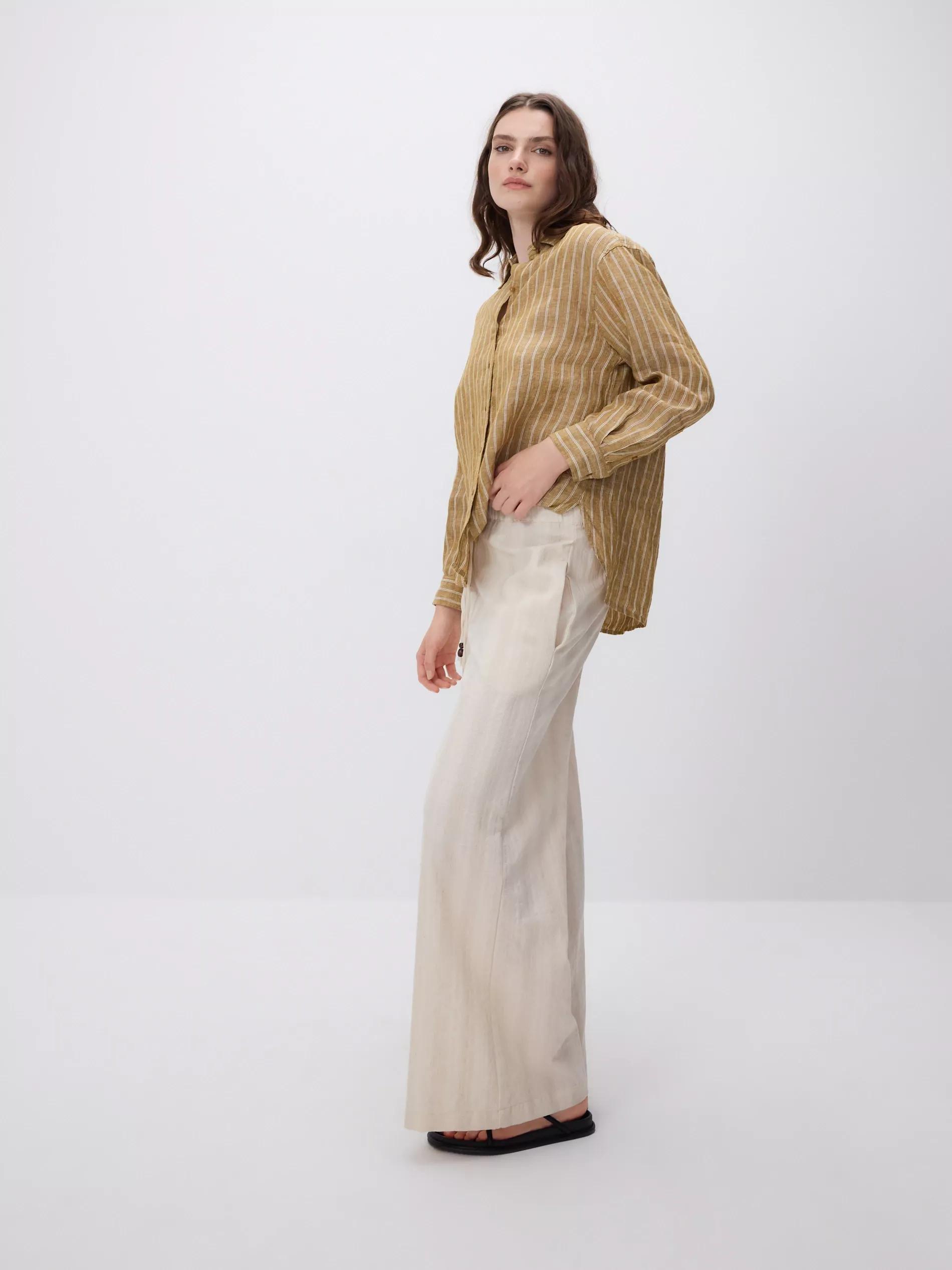 Beige Loose Trousers With Linen Blend, Ivory, large image number 2