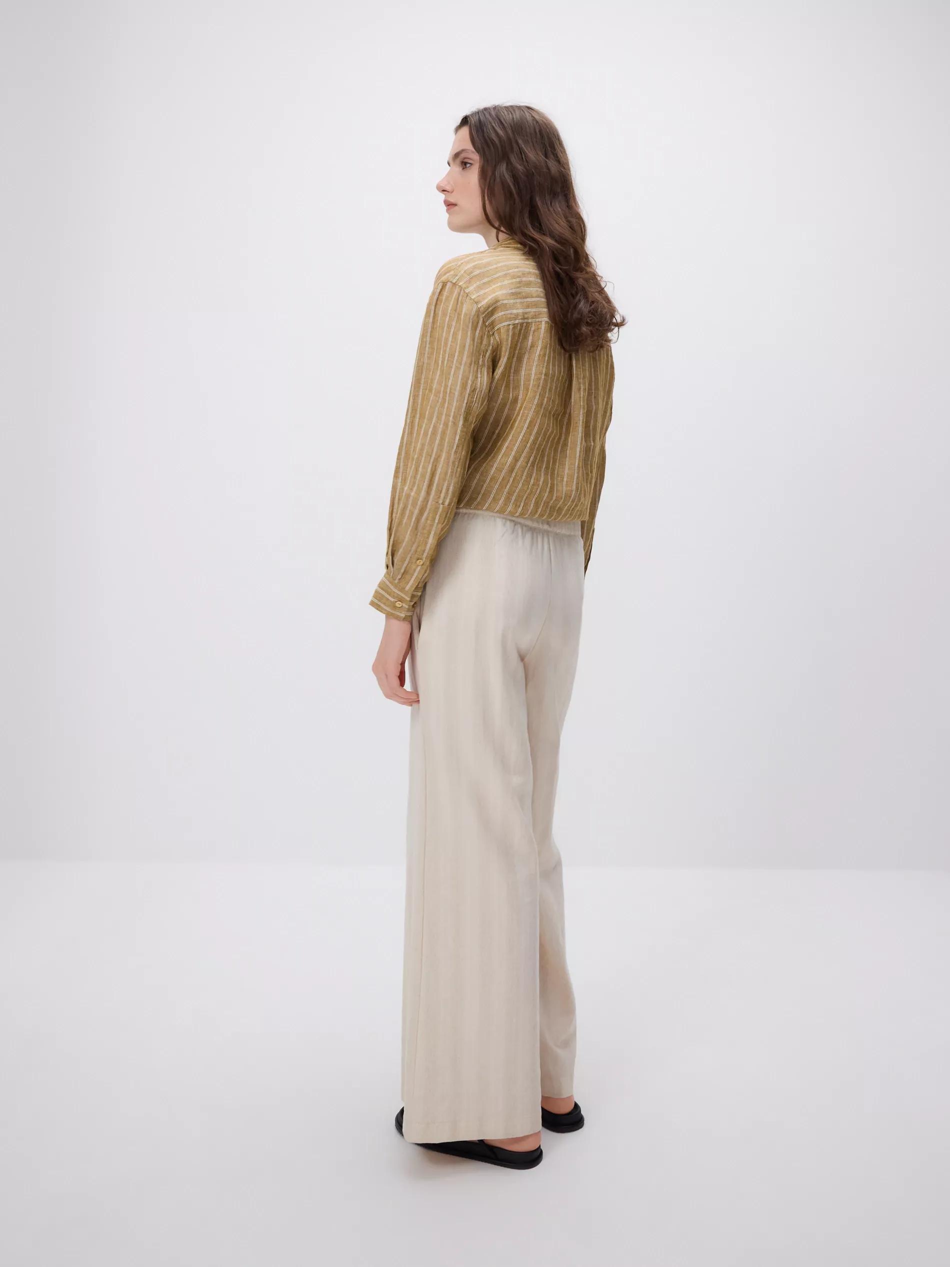 Beige Loose Trousers With Linen Blend, Ivory, large image number 3