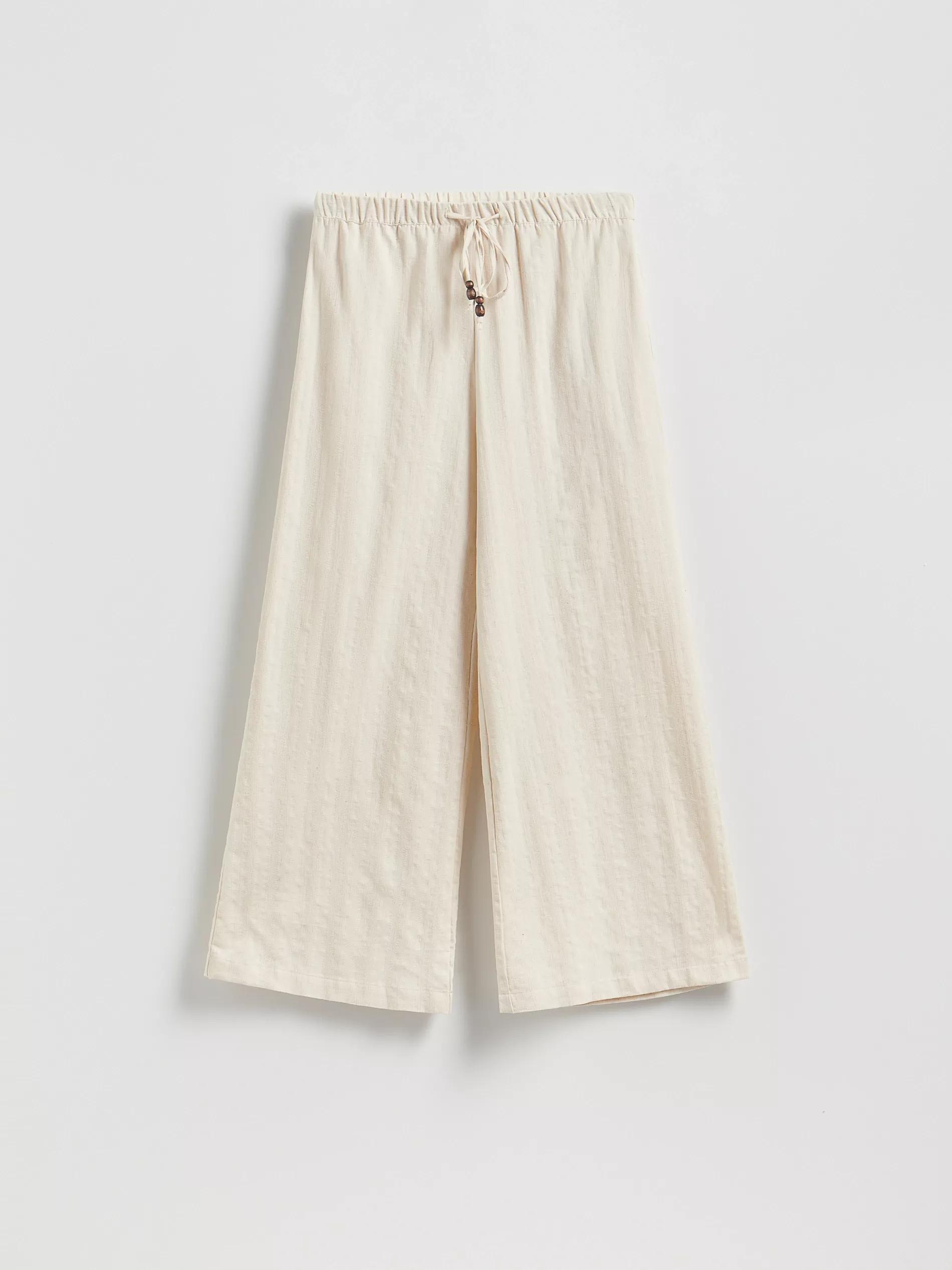 Beige Loose Trousers With Linen Blend, Ivory, large image number 4