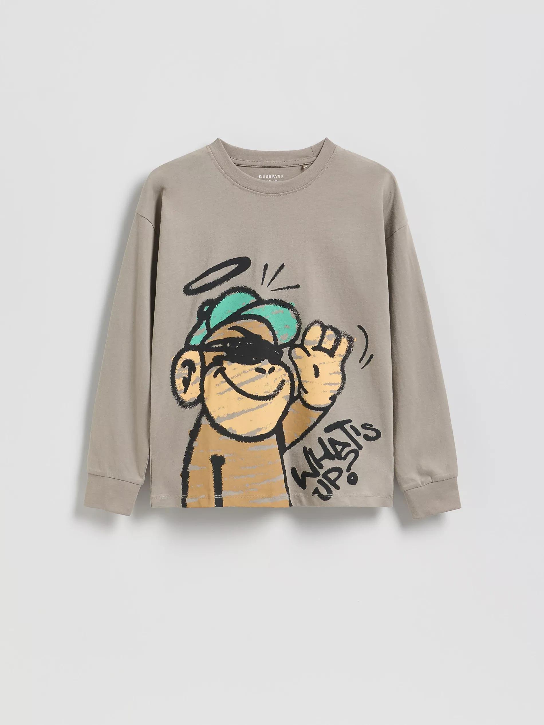 Beige Long Sleeve T-Shirt With Print, Beige, large image number 0