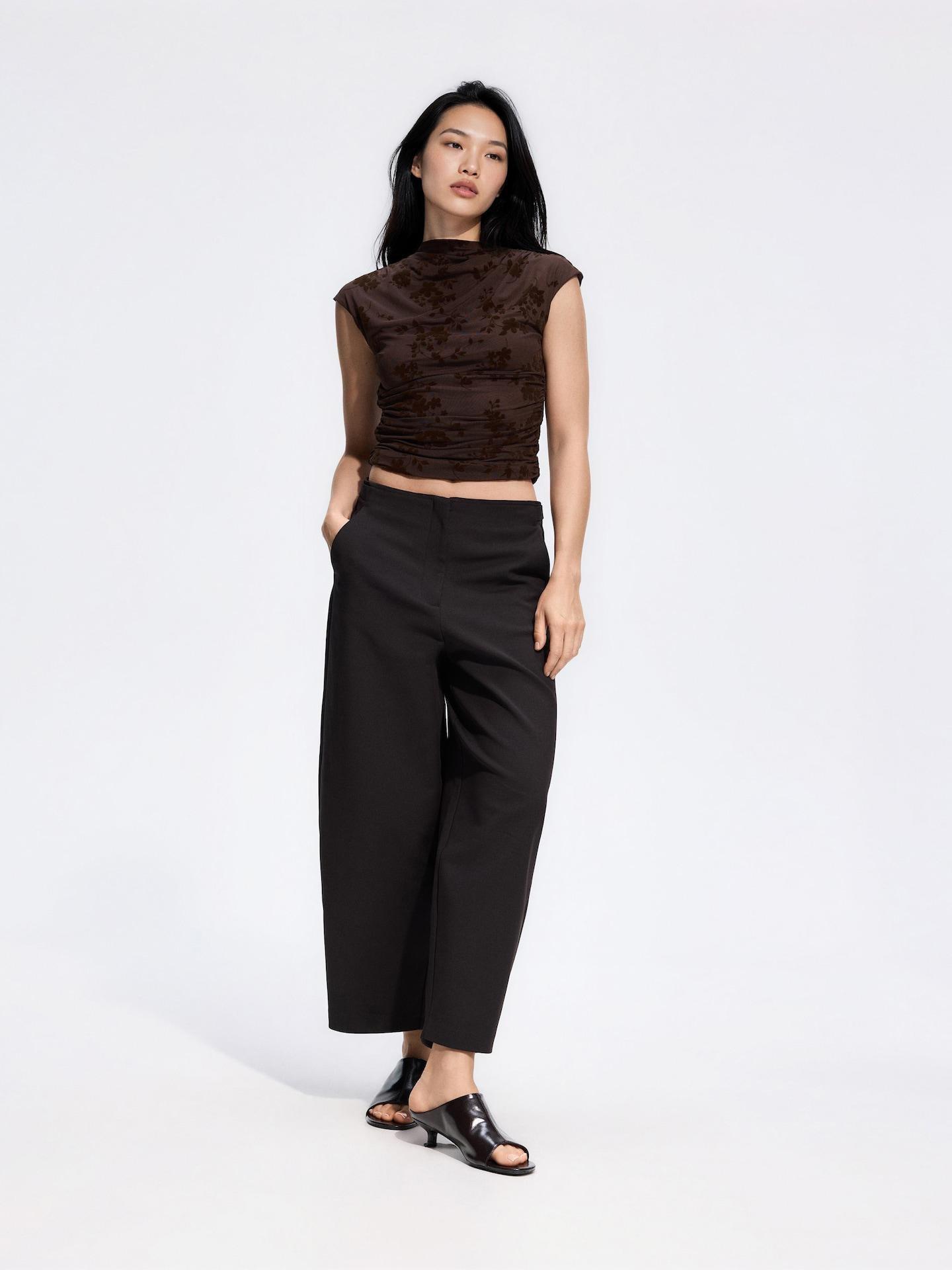 Black Barrel Leg Trousers, Black, large image number 1