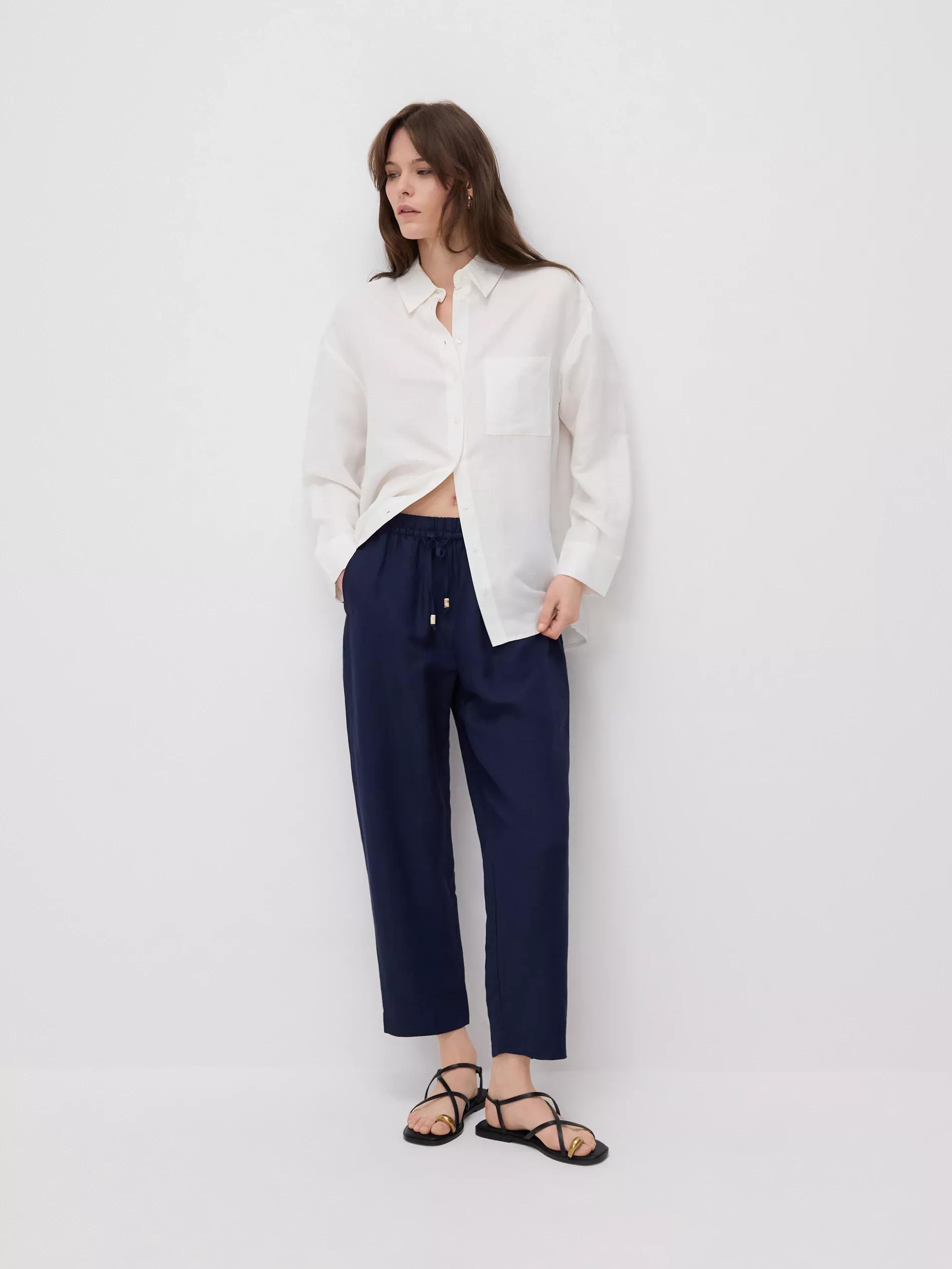Navy Linen Rich Joggers, , medium