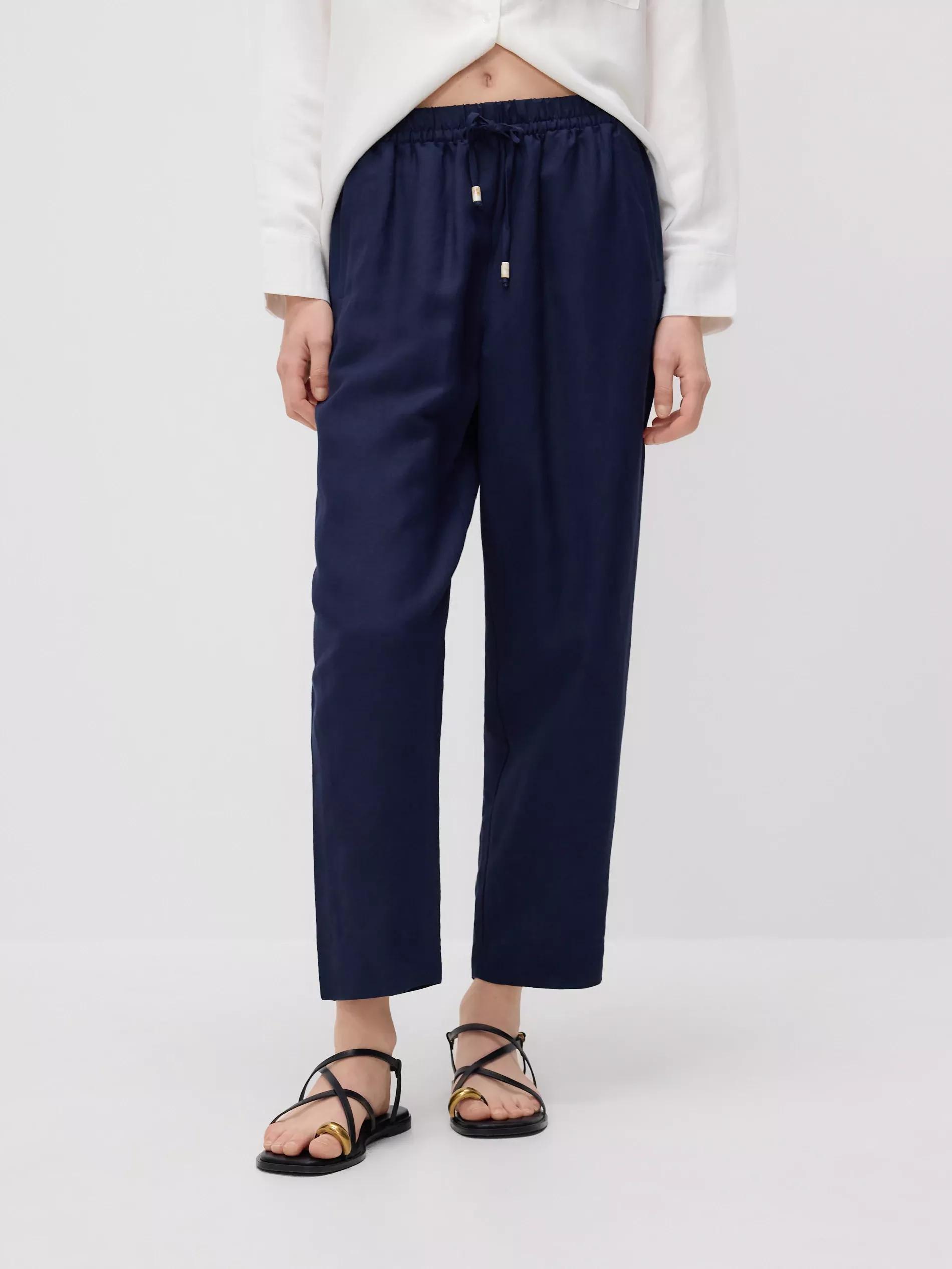 Navy Linen Rich Joggers, , large image number 1