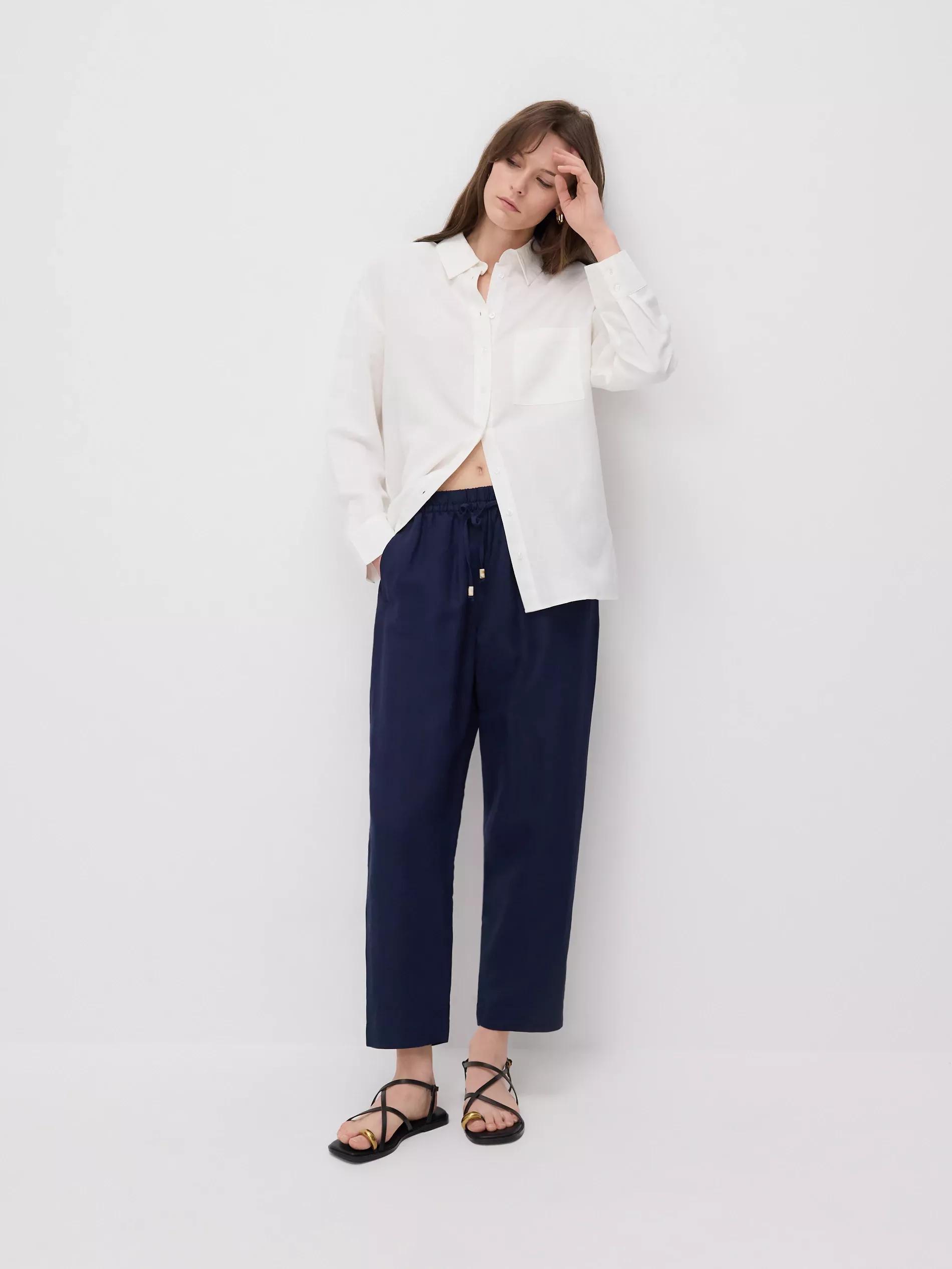 Navy Linen Rich Joggers, , large image number 2