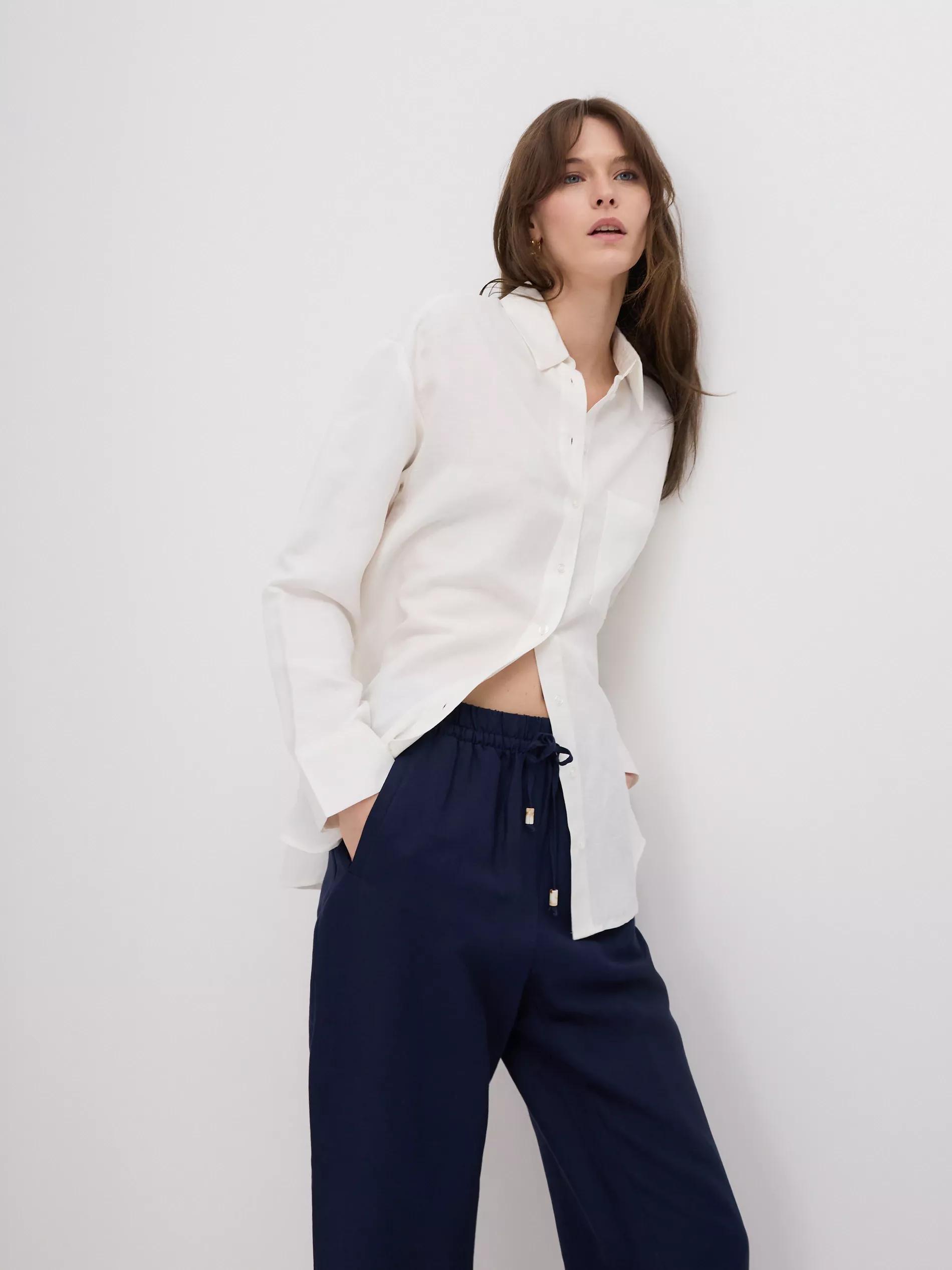 Navy Linen Rich Joggers, , large image number 4