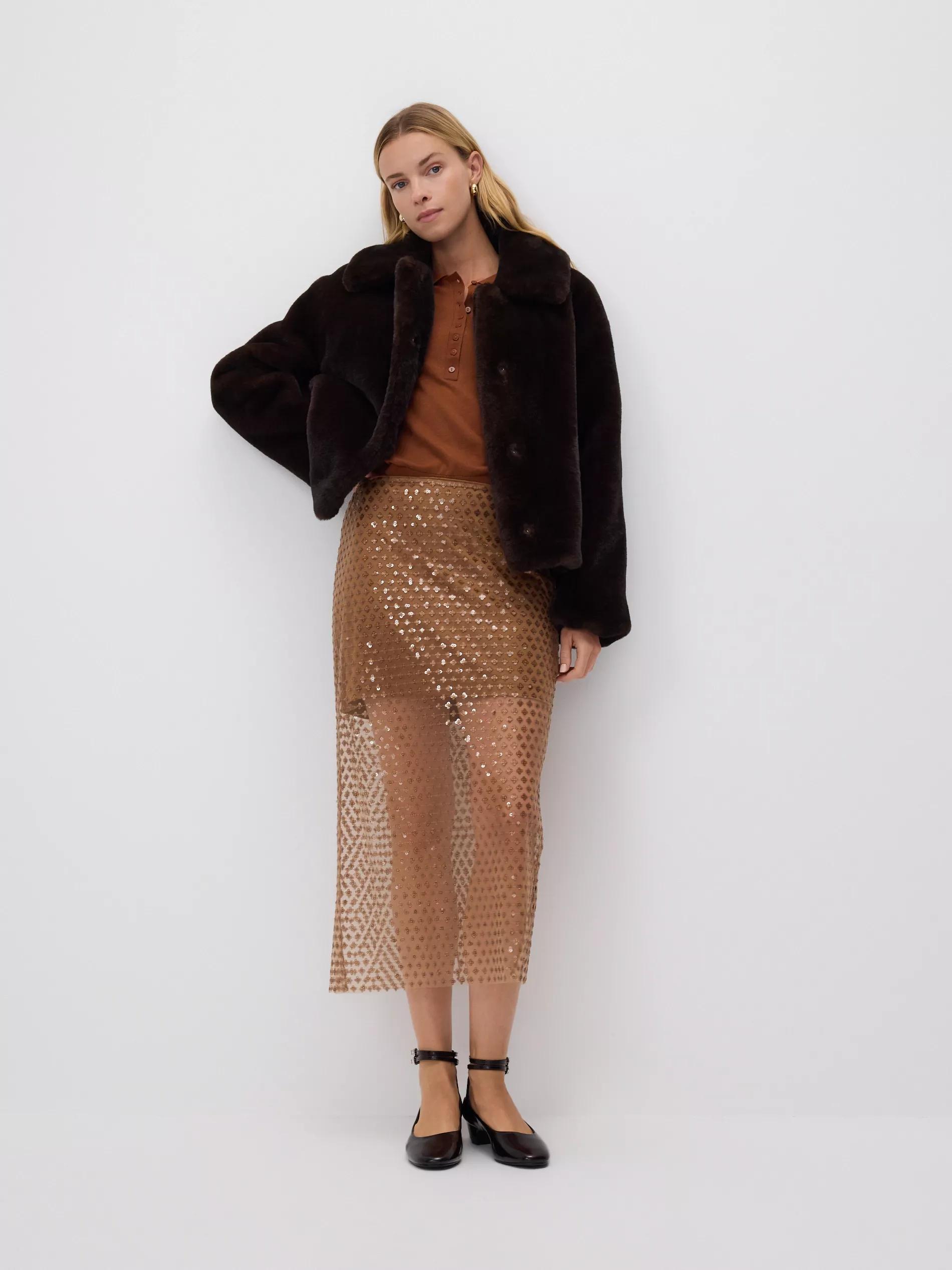 Brown Sequined Skirt, Brown, large image number 0