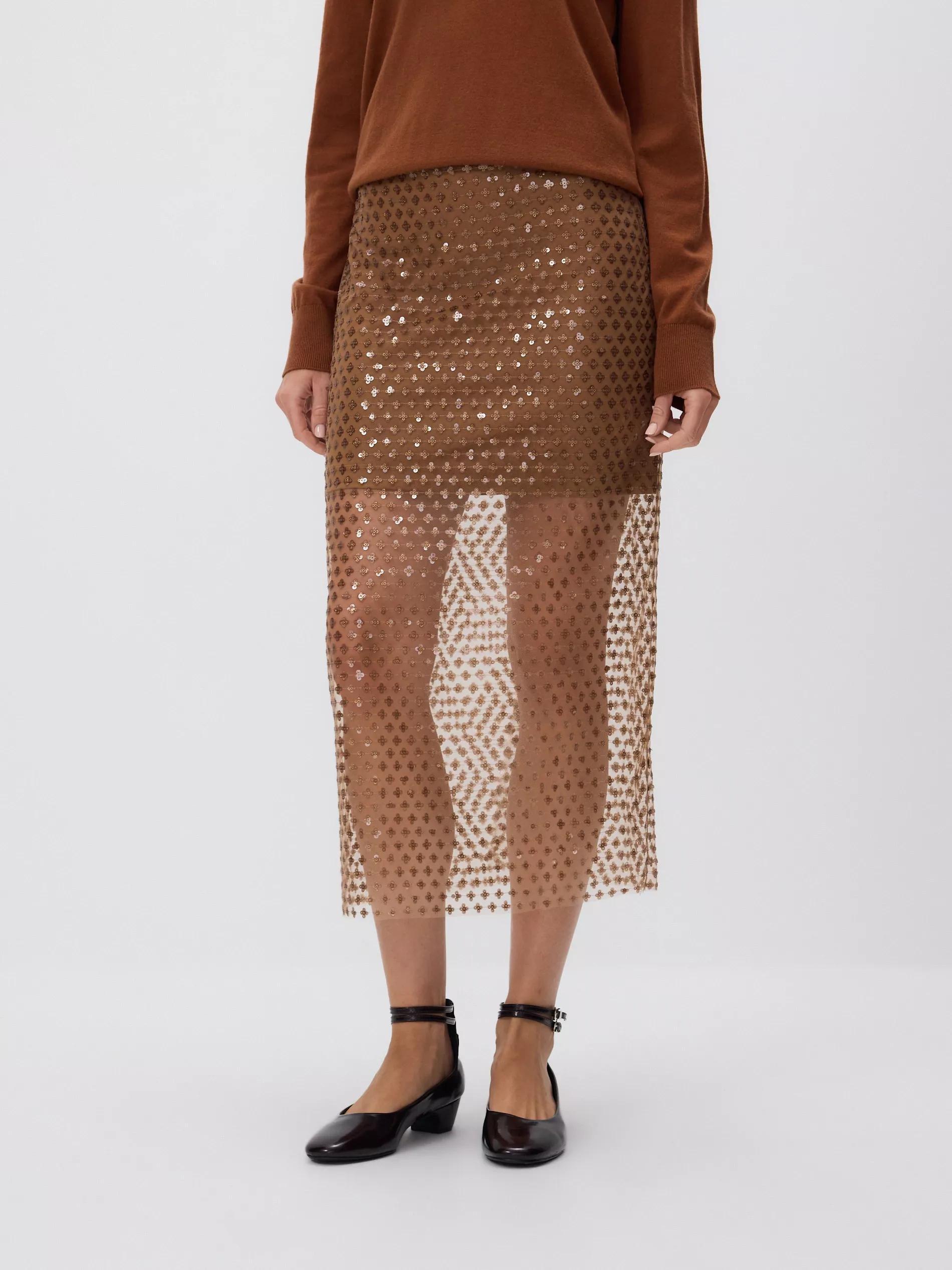 Brown Sequined Skirt, Brown, medium