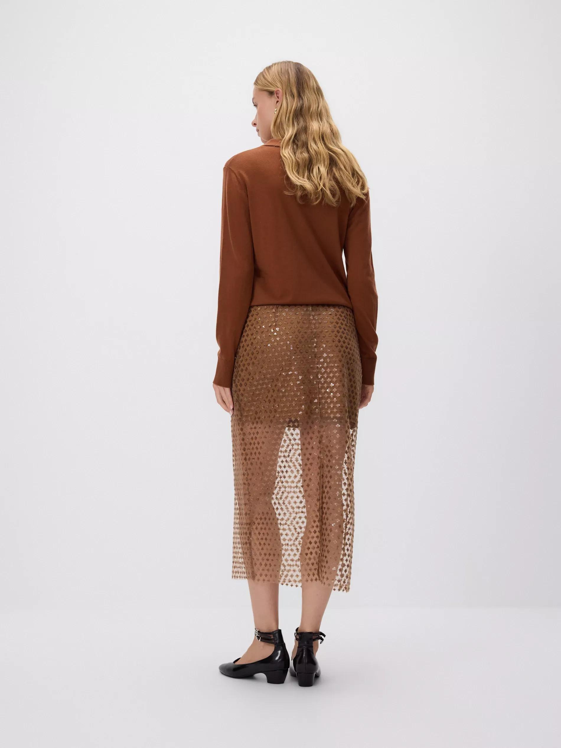 Brown Sequined Skirt, Brown, large image number 3