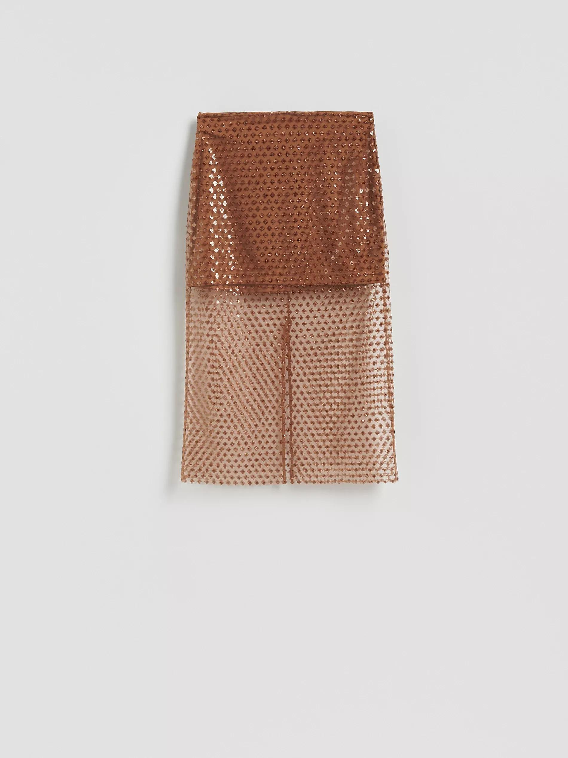 Brown Sequined Skirt, Brown, large image number 4
