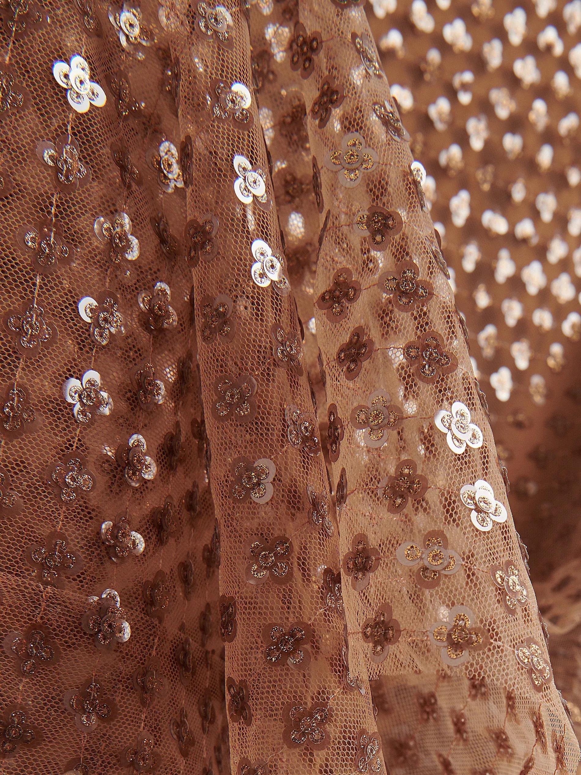 Brown Sequined Skirt, Brown, large image number 5