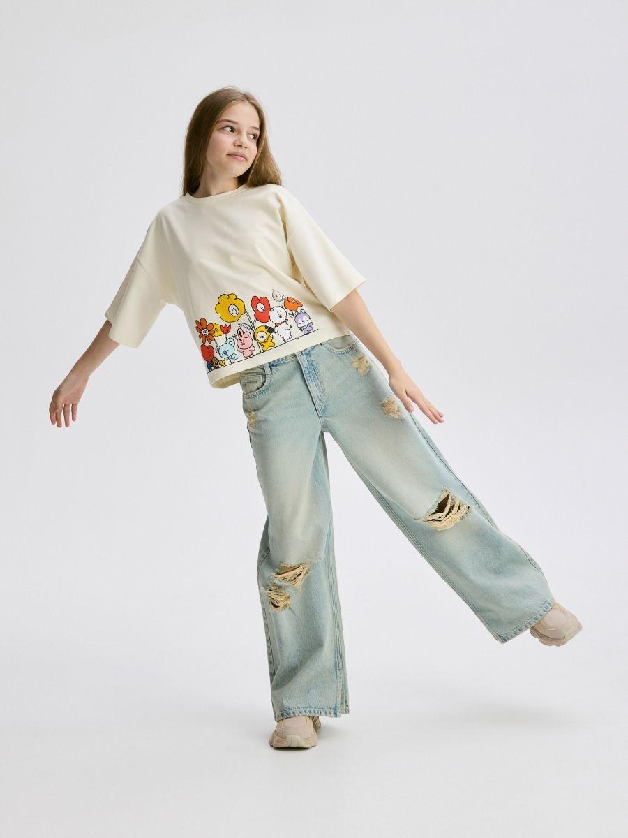 Blue Super Wide-Leg Jeans With A Used Look, , medium