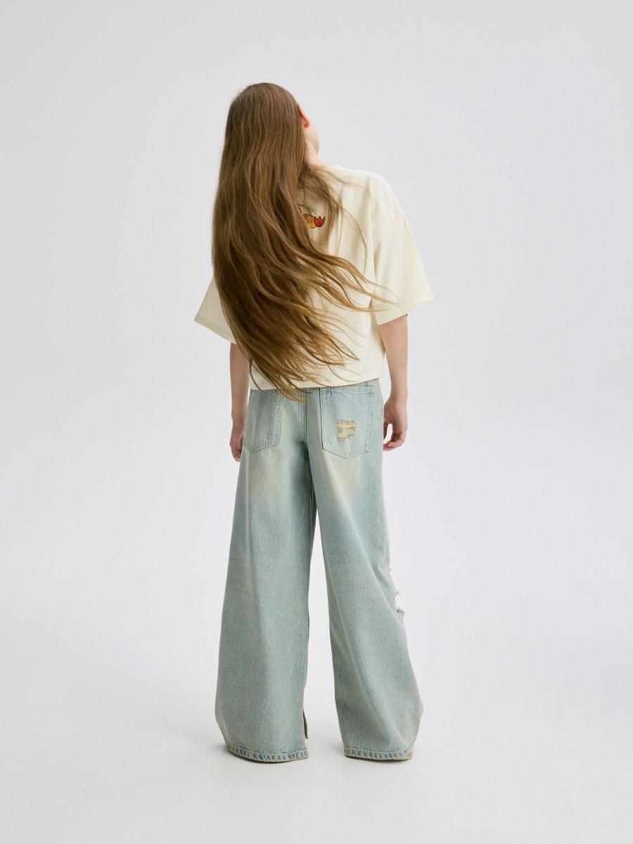 Blue Super Wide-Leg Jeans With A Used Look, , large image number 1